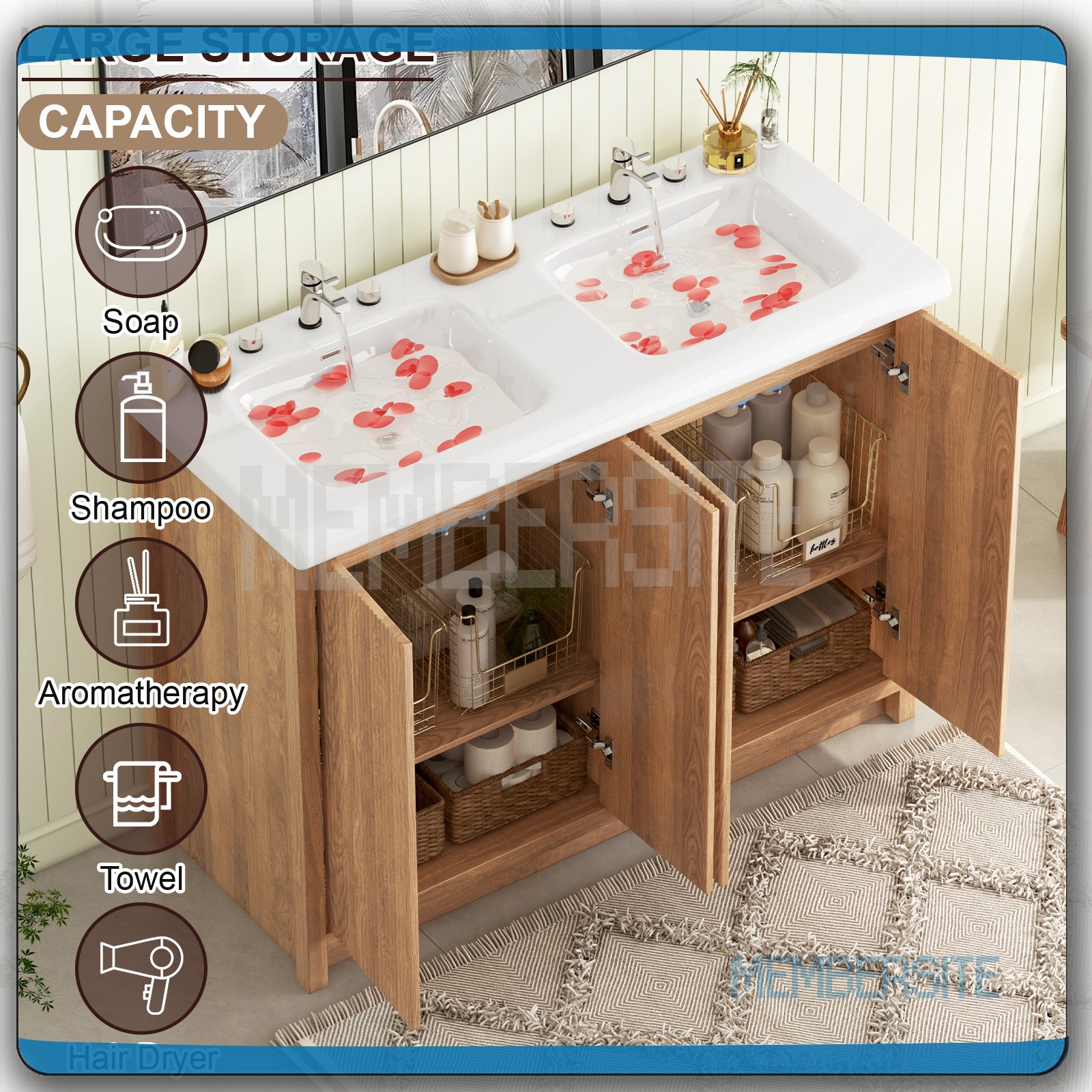 Bathroom Vanity 46.7″ Double Sink Storage Vanity Cabinet 2 Drawers Freestanding
