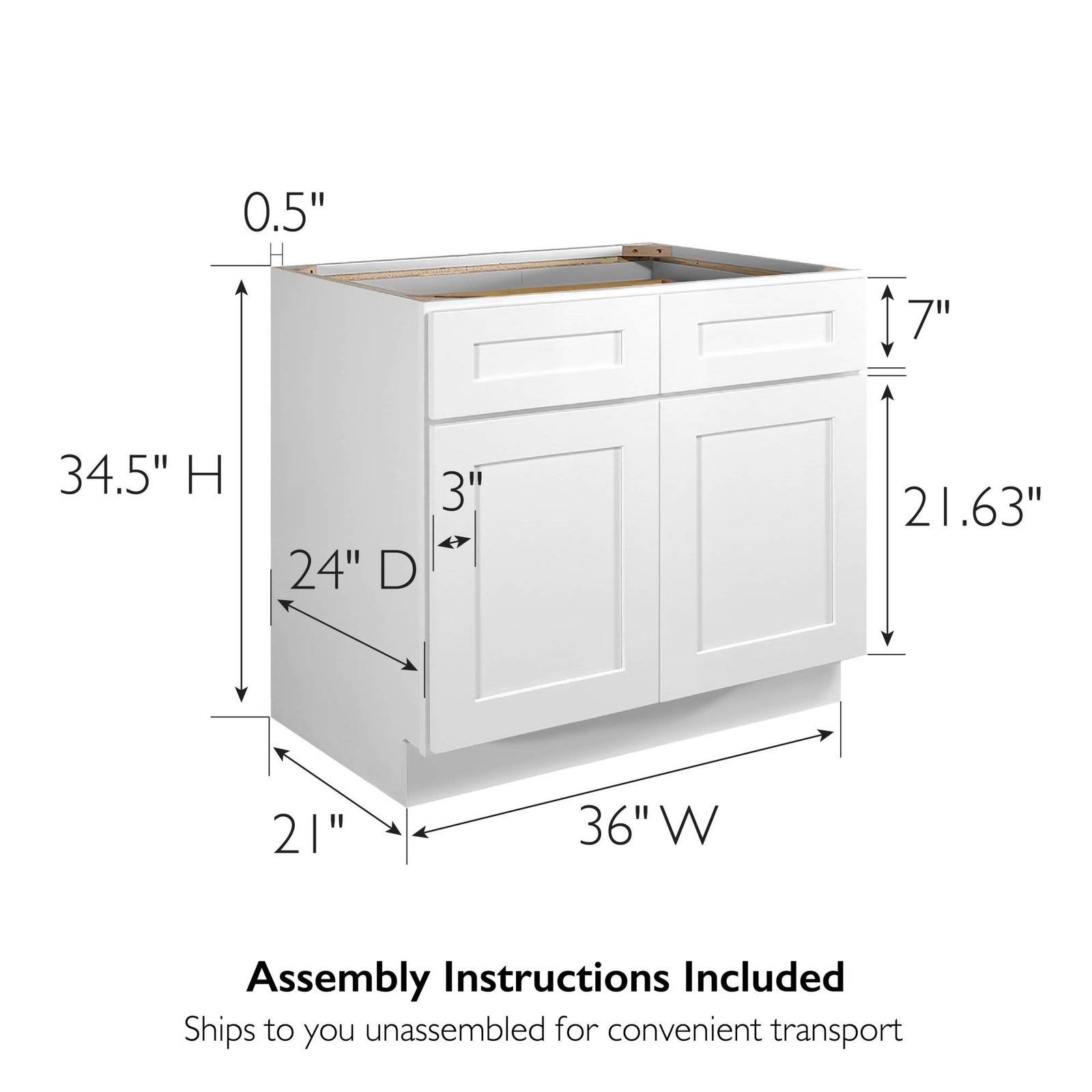 Design House 561415 Brookings 42″W x 34-1/2″H Double Door Base – White