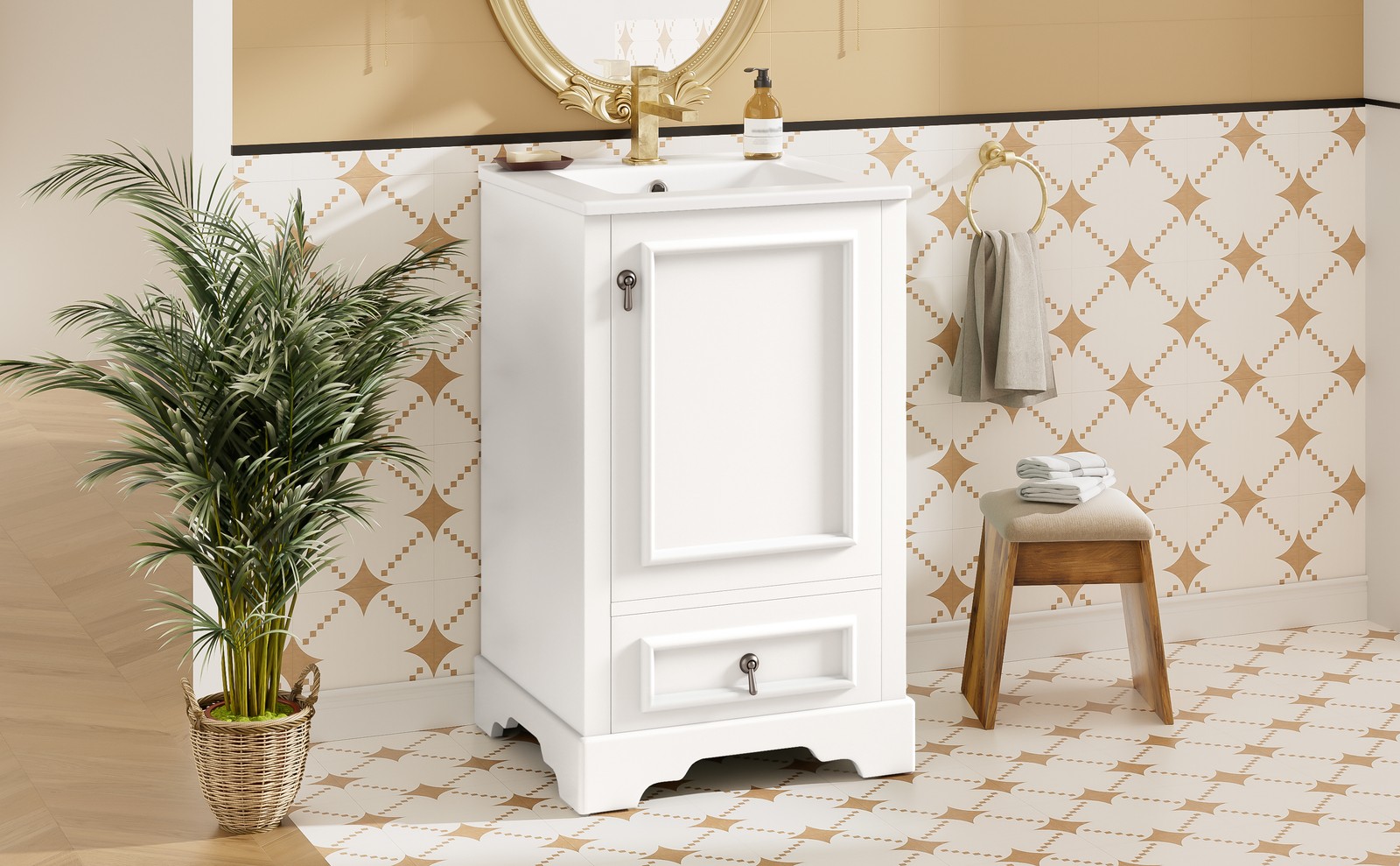 20″ Bathroom Vanity with Ceramic Sink, Soft Close Door, White