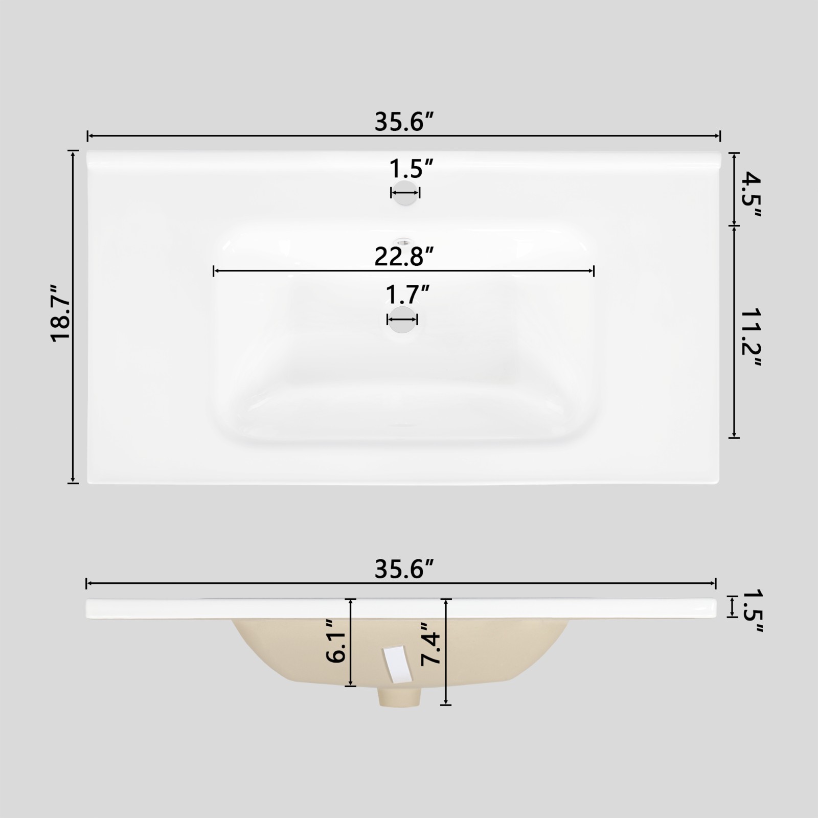 35.6″ Bathroom Vanity Storage Cabinet w/ Ceramic Sink Glass Motion Sensor Light