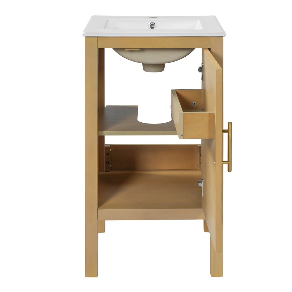 18″ Bathroom Cabinet with Storage, Small Space Solution with Ceramic Sink