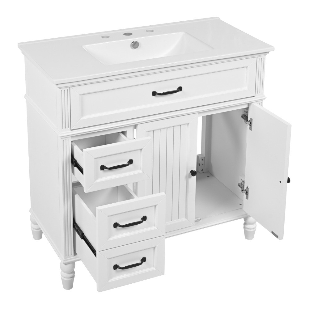 36″ Bathroom Vanity with Sink, Bathroom Cabinet with Drawers, Solid Frame