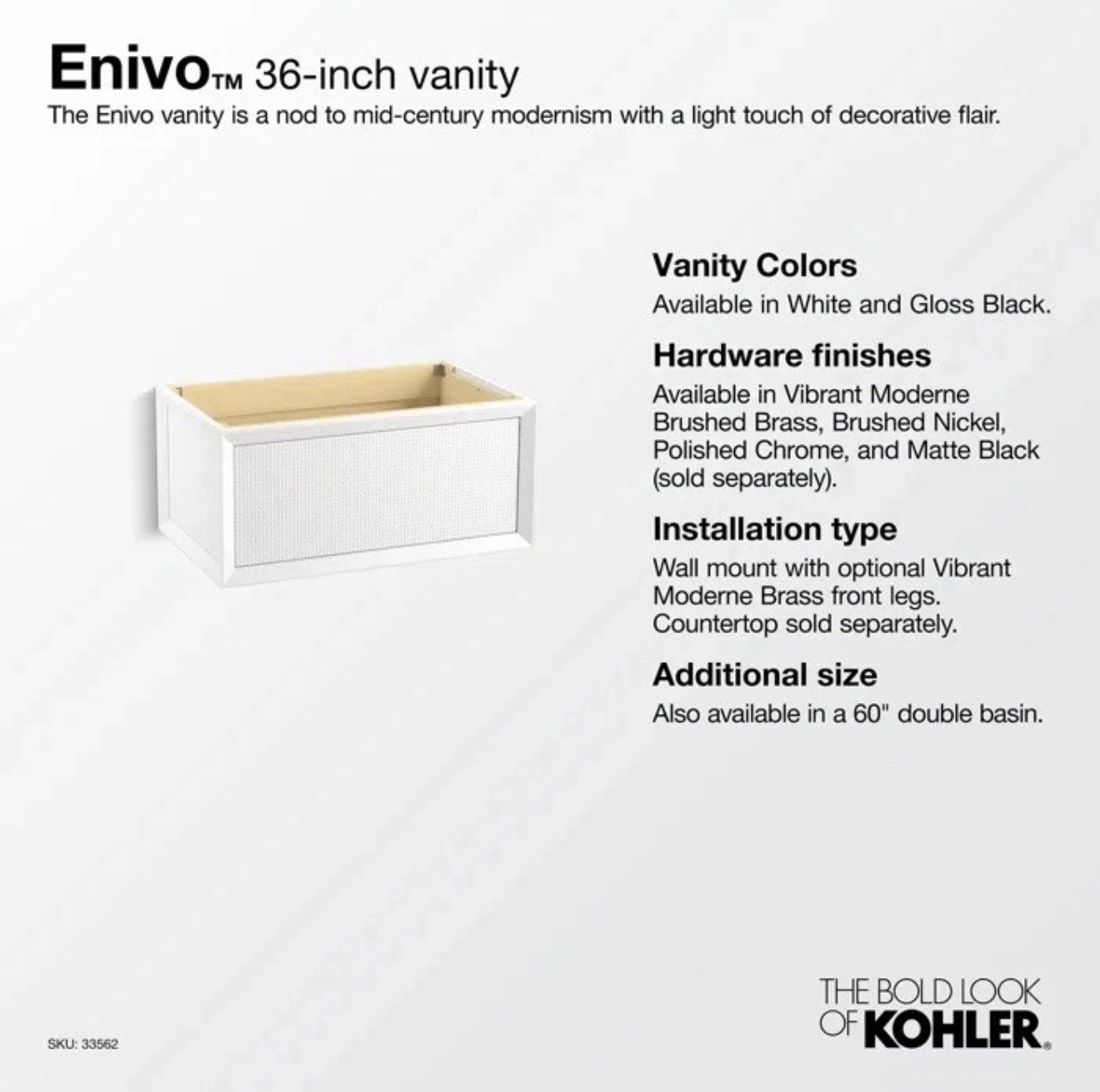 KOHLER Enivo 36″ wall-hung bathroom vanity cabinet