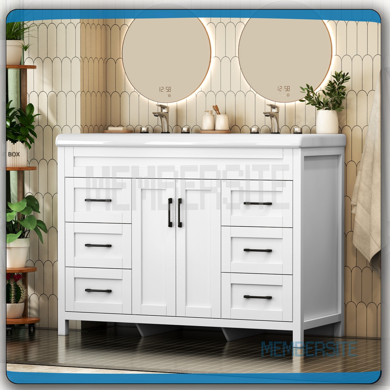 47.3″ Bathroom Vanity Cabinet with Double Sink Ceramic Basin Vanity Freestanding