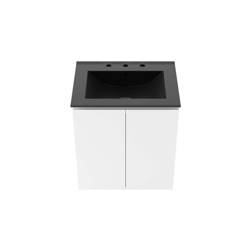 Modway Bryn 24″ Modern Wood/Ceramic Wall-Mount Bathroom Vanity in White/Black