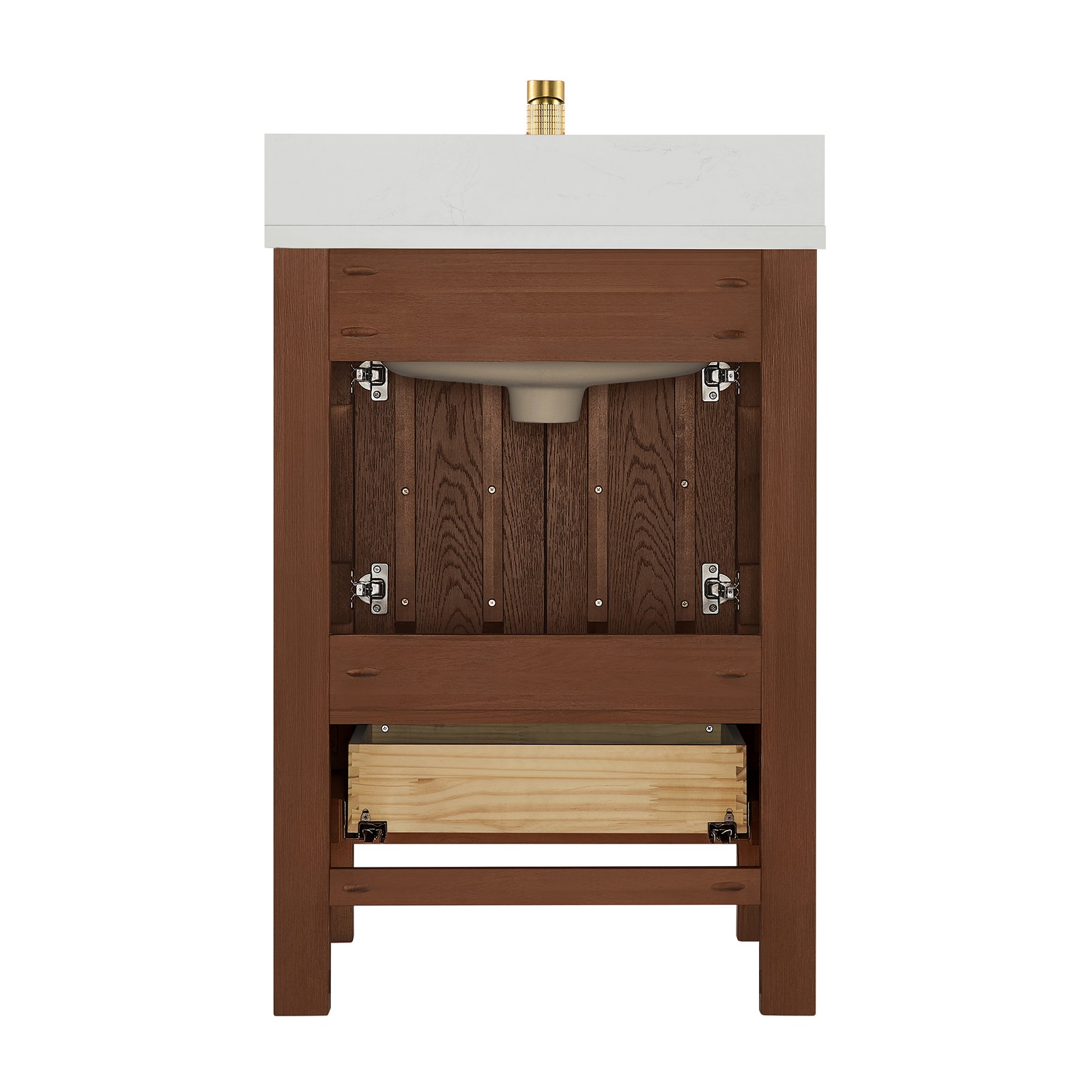 Shenzhen 24″ Single Bath Vanity in Aged Dark Brown Oak with Composite Stone Top