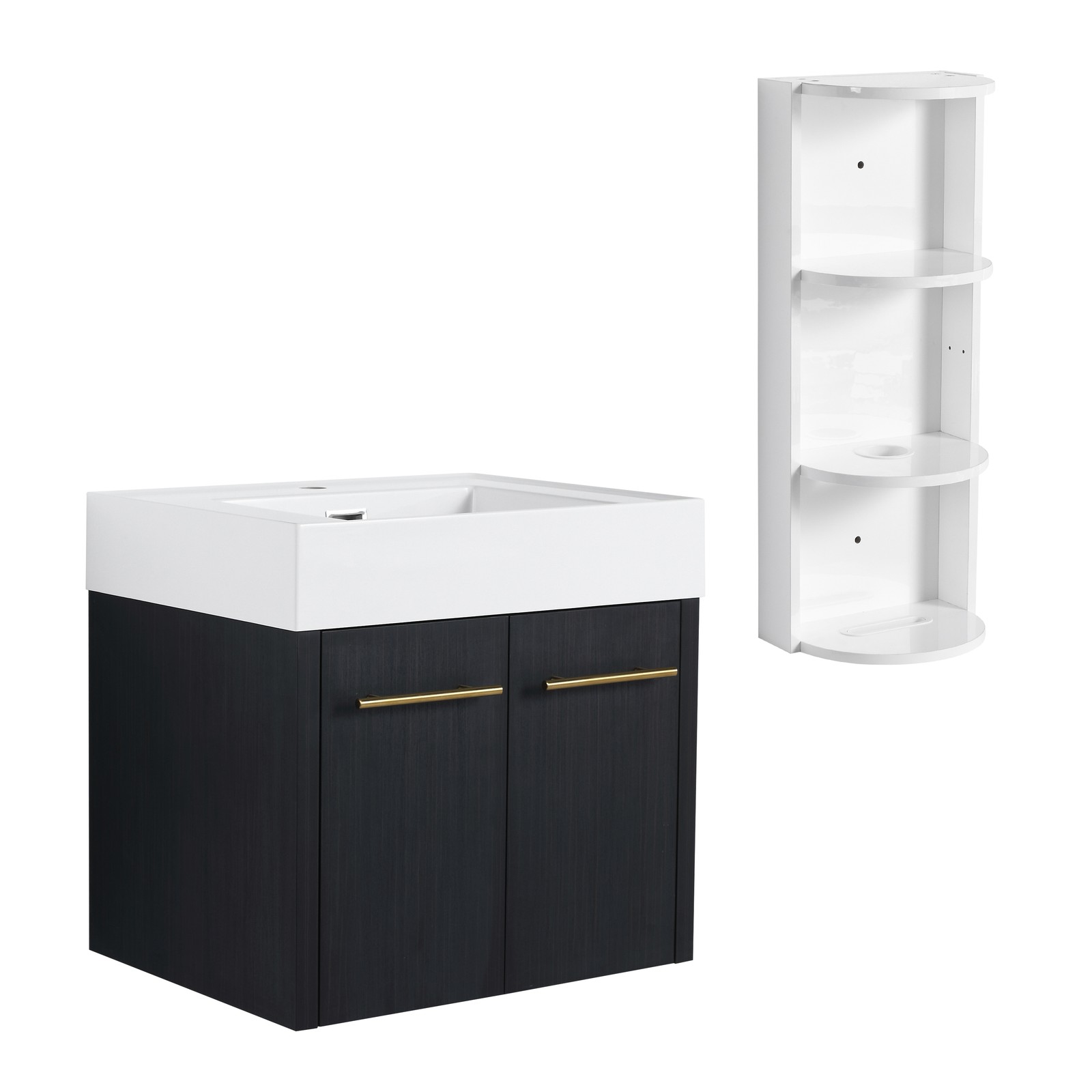 24In Plywood Wall-Mounted Bathroom Vanity W/Resin Sink Doors + Side Storage Rack