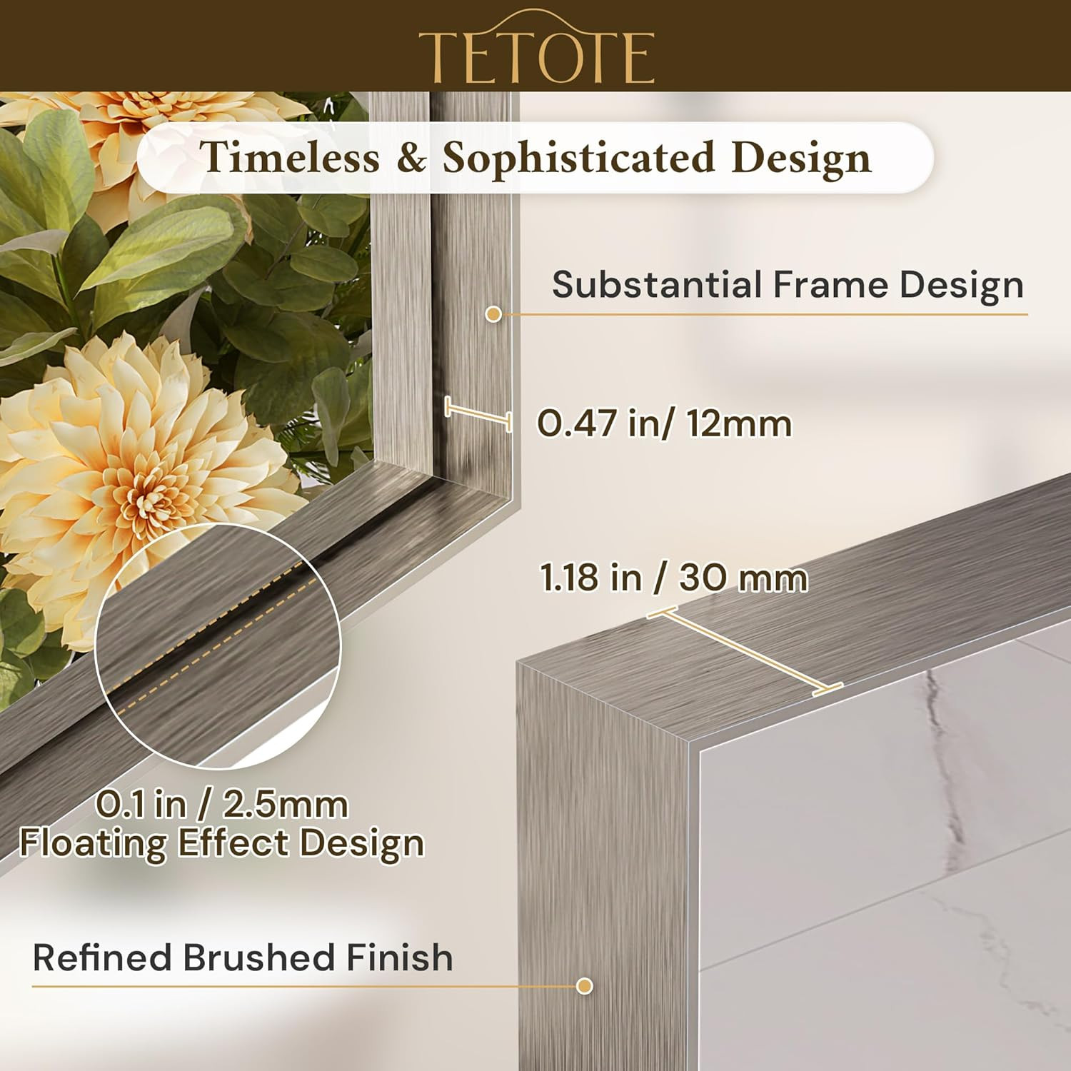 Brushed Nickel 30″x36″ Modern Farmhouse Bathroom Vanity Mirror with Tempered Gla