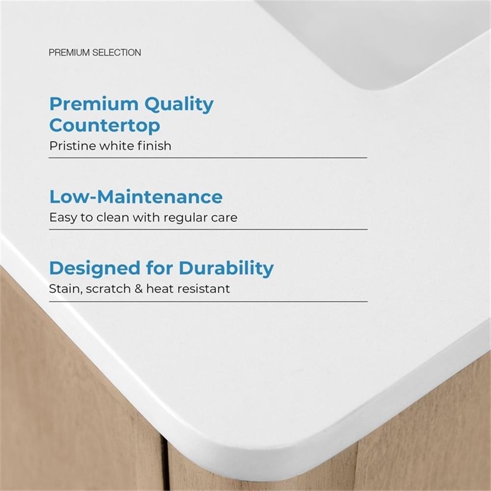 Pemberly Row 36″ Bathroom Vanity in Sahara Birch with White Countertop