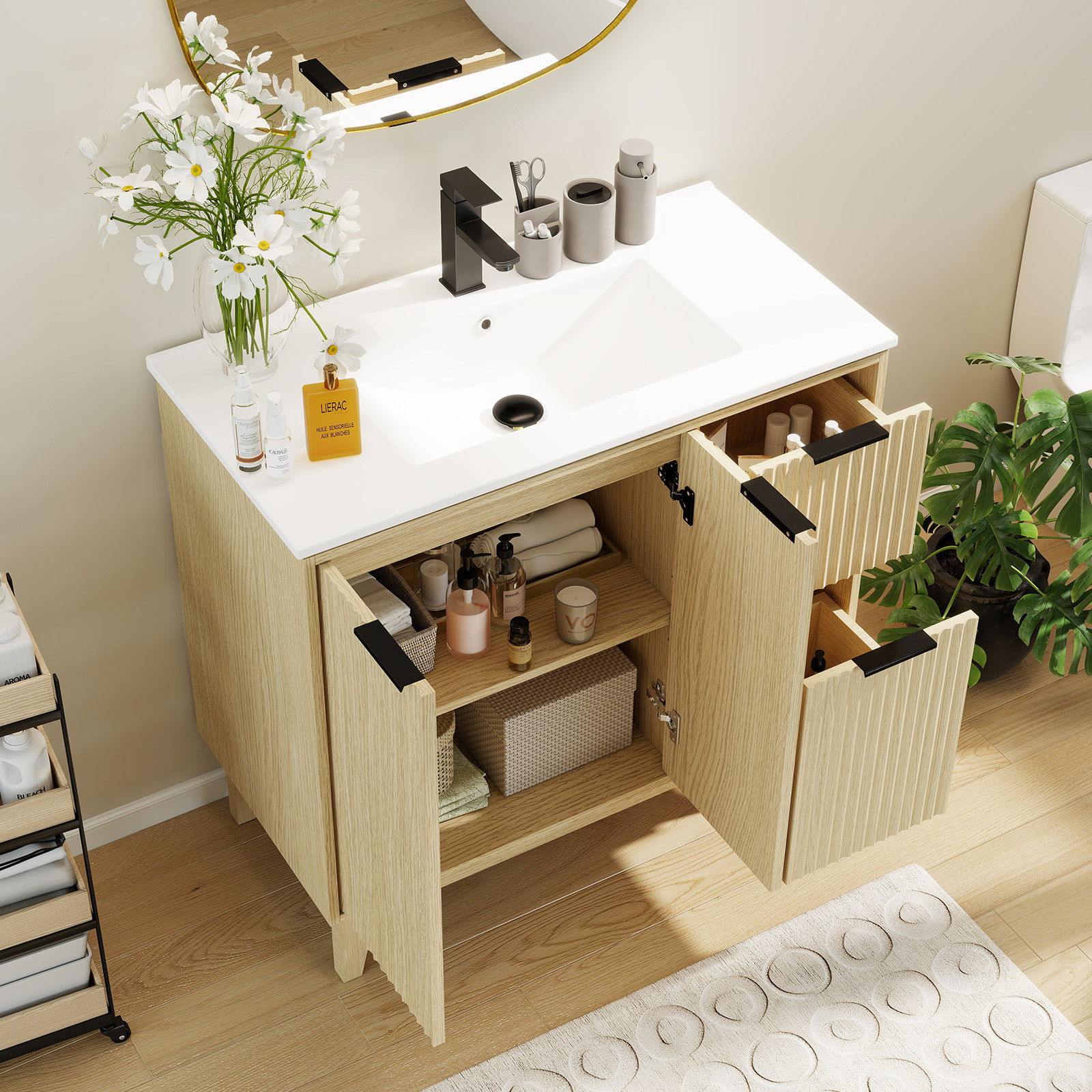 36-Inch Modern Light Oak Bathroom Vanity with Undermount Sink & Soft-Close Doors