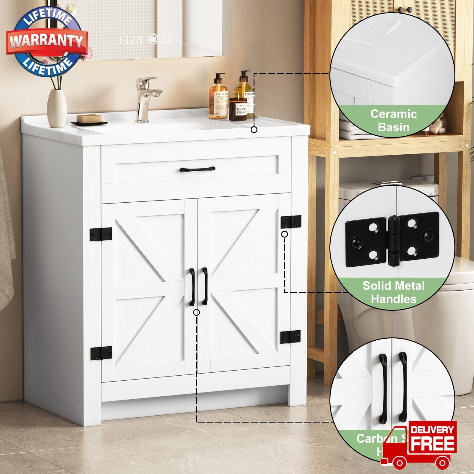 31″ Bathroom Vanity w/Sink, Drawer,Freestanding Storage Vanity 2 Door Cabinet