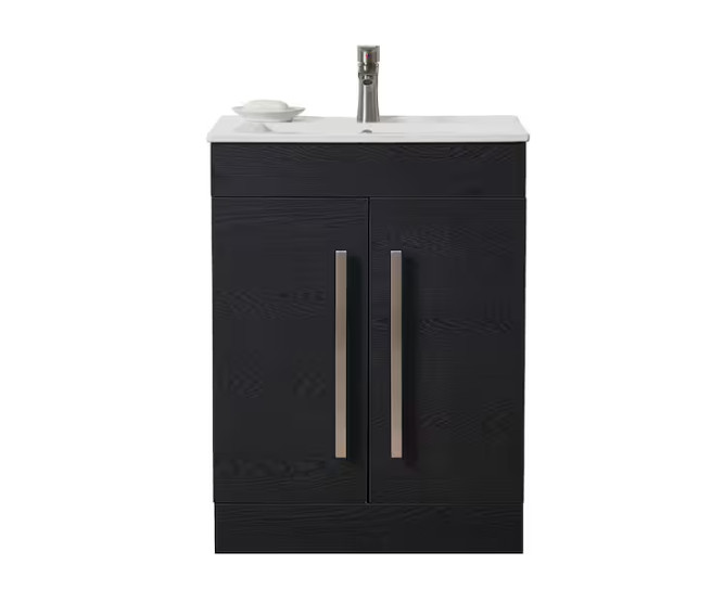 24 in. W x 16 in. D x32 in. H 2 Doors Bathroom Vanity in Black with White Cerami