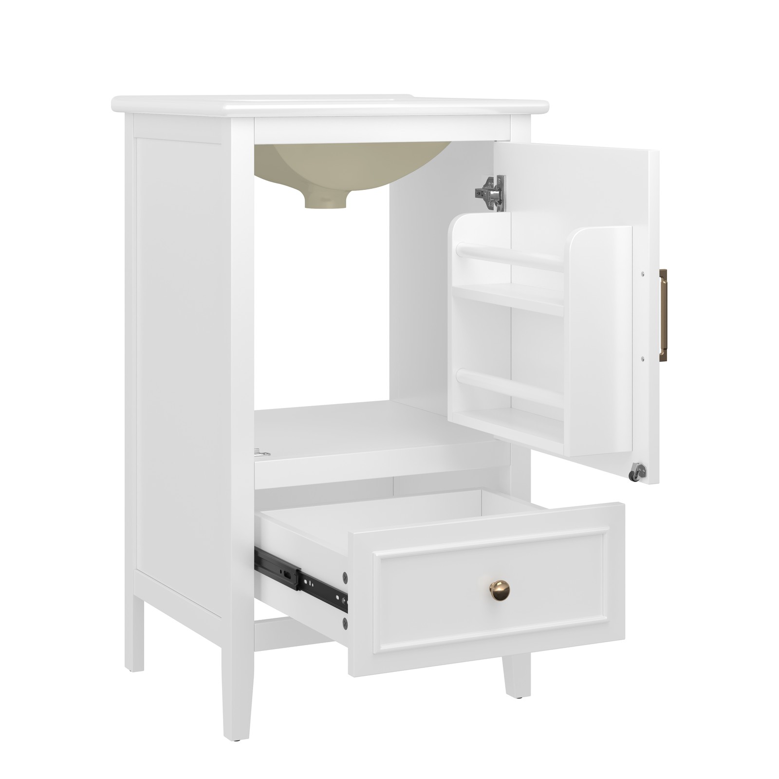 20″ Bathroom Vanity with Ceramic Sink, Cabinet & Drawer, White