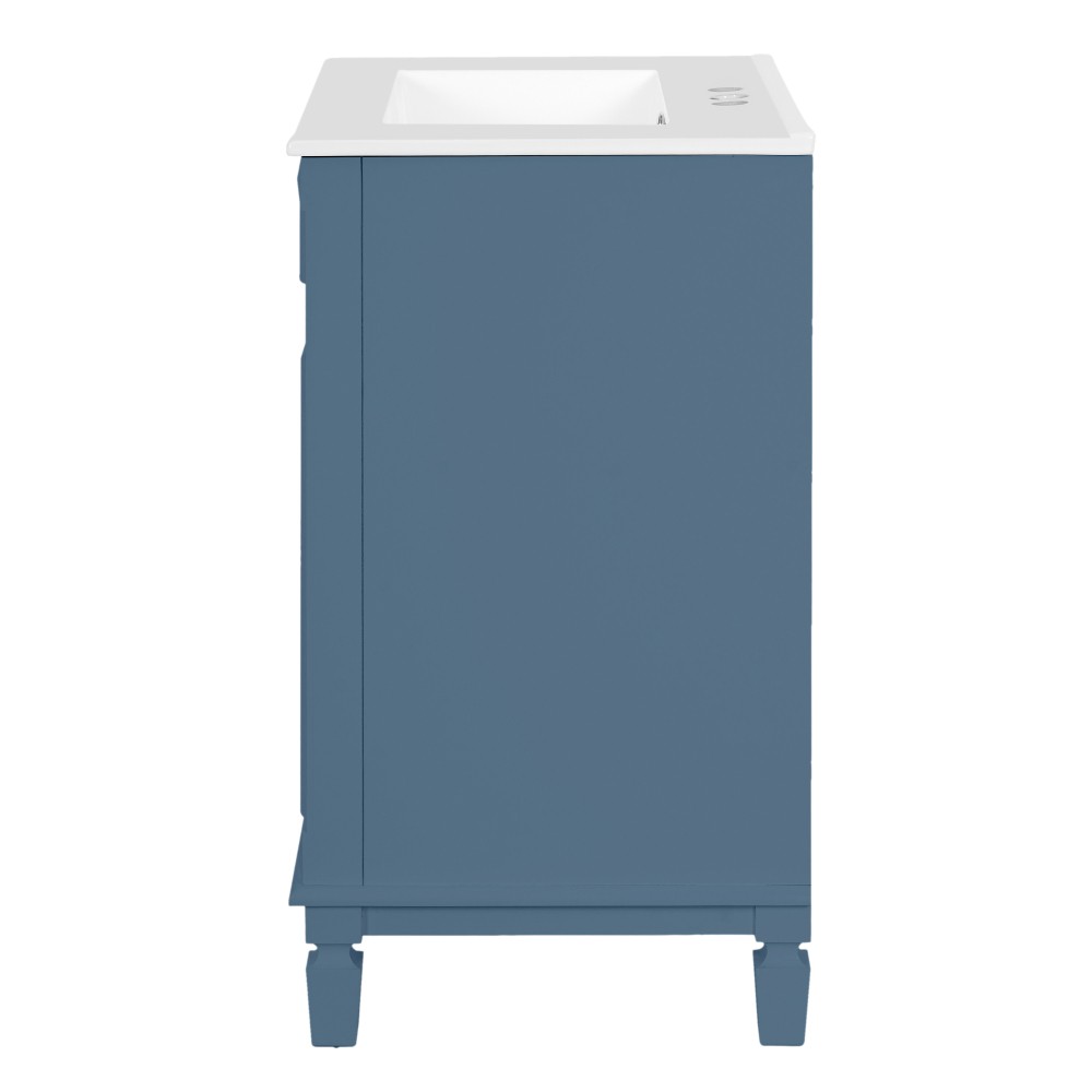 24 Inch Modern Blue Bathroom Vanity with Ceramic Sink Solid Wood MDF Cabinet