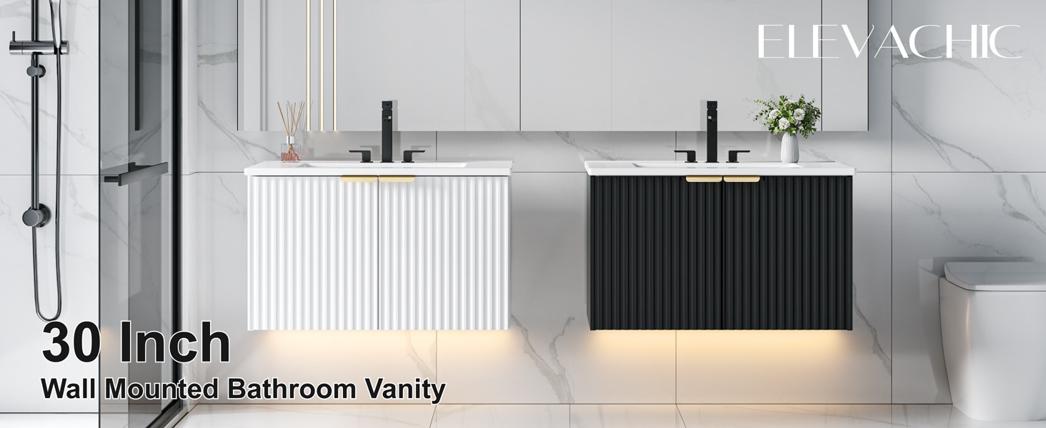 30″ Bathroom Vanity with Sink, Modern Wall Mounted Floating Vanity Cabinet,