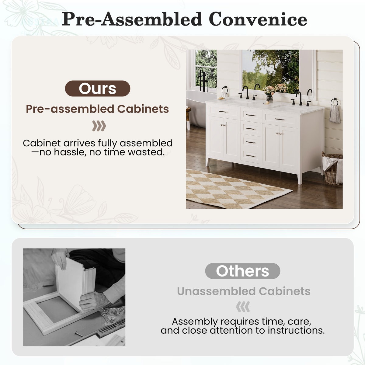 60″ Double Sink Bathroom Vanity w/ Ceramic Top Modern Wood Cabinet 3-Drawer