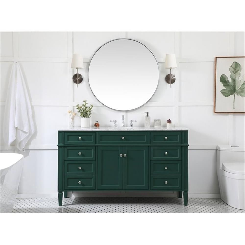 Elegant Decor Park Avenue 60″ Metal MDF Marble Single Bathroom Vanity in Green