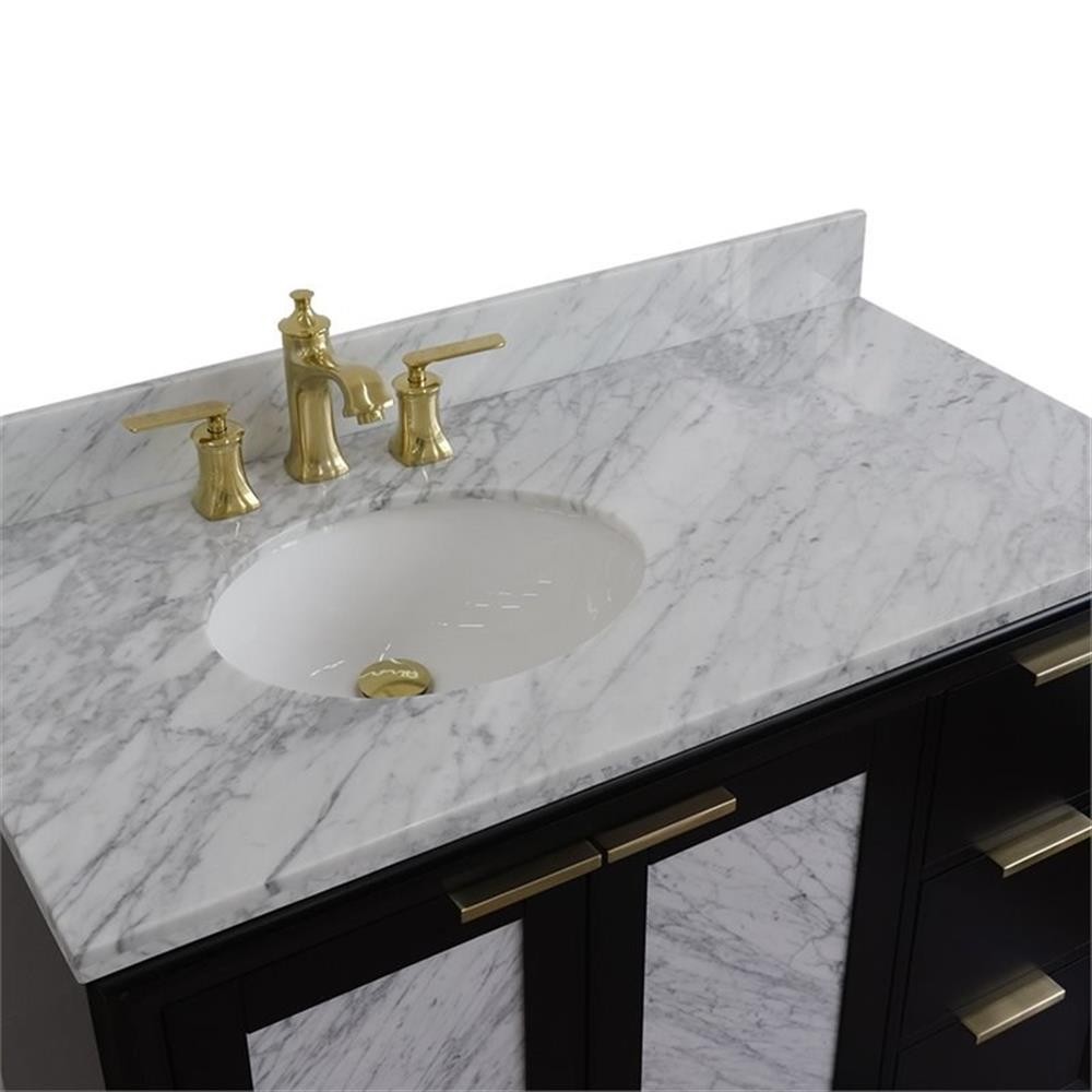 Pemberly Row 43″ Solid Wood Vanity with Left Oval Sink in Blue/White Carrara