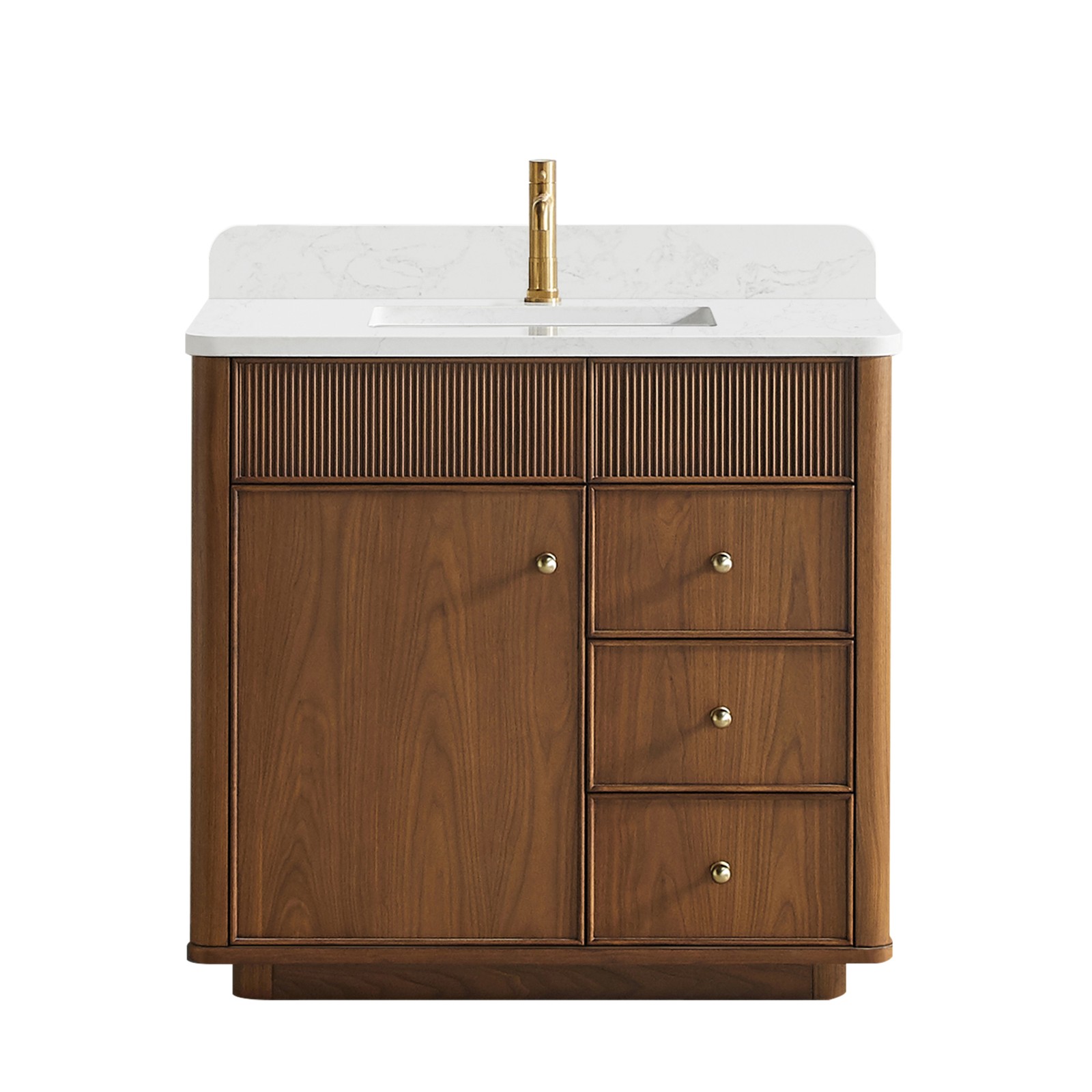 Zogno 36″ Single Sink Bath Vanity in Natural Walnut with White Grain Stone Top
