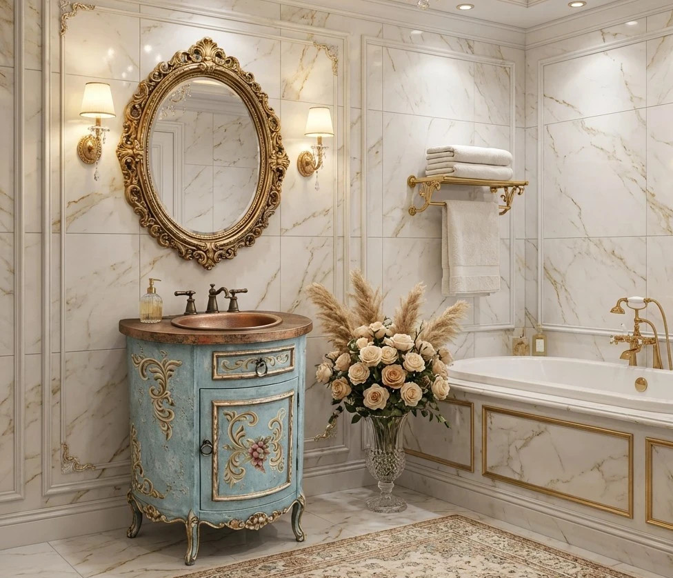 Beautiful Peruvian Hand Painted Copper Bathroom Vanity