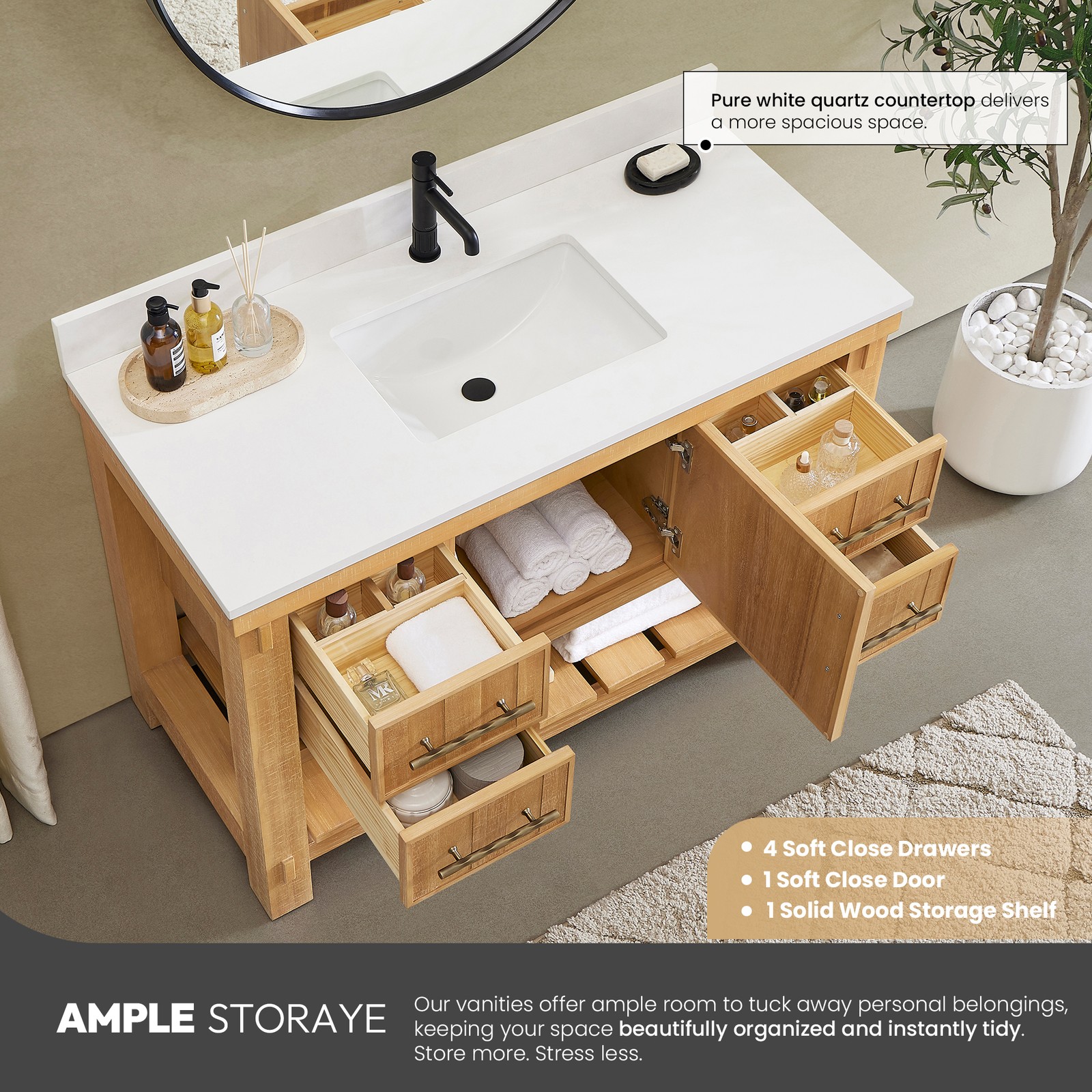 Paris 48″ Single Bath Vanity in Acacia Classic Grey with White Quartz Stone Top