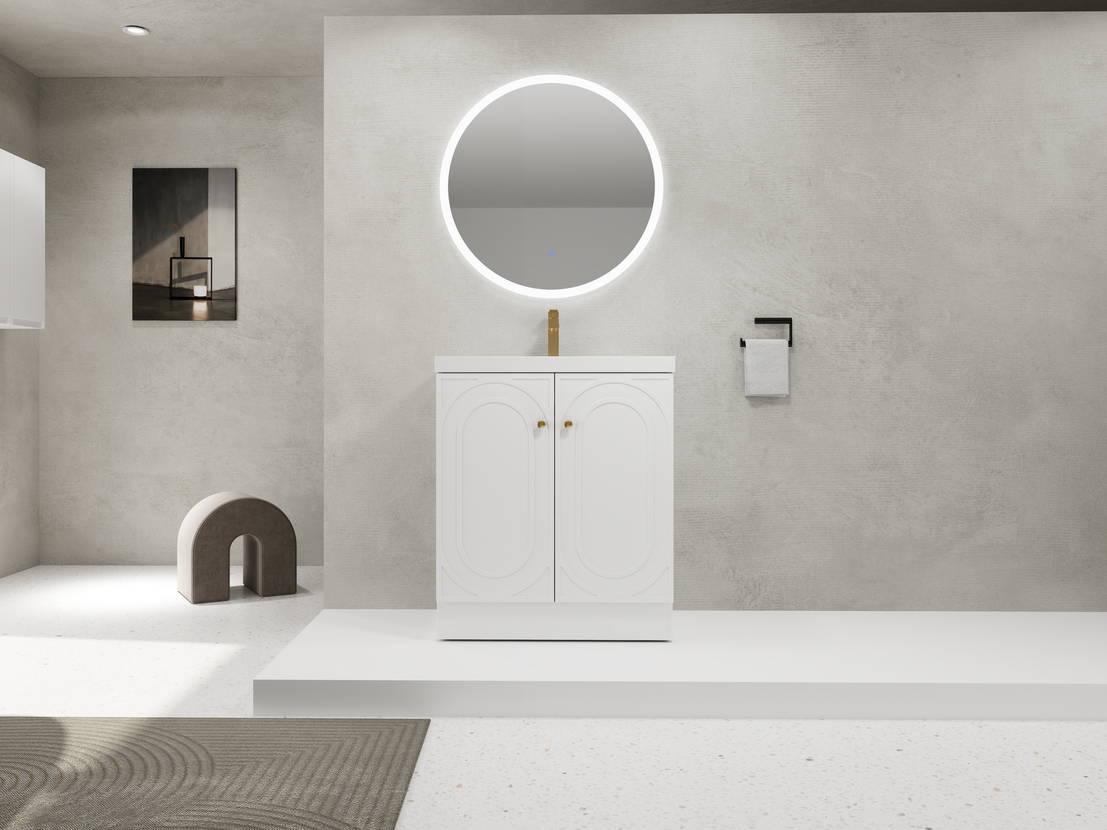 30″ Modern Freestanding Bathroom Vanity Cabinet With Undermount Resin Sink Basin