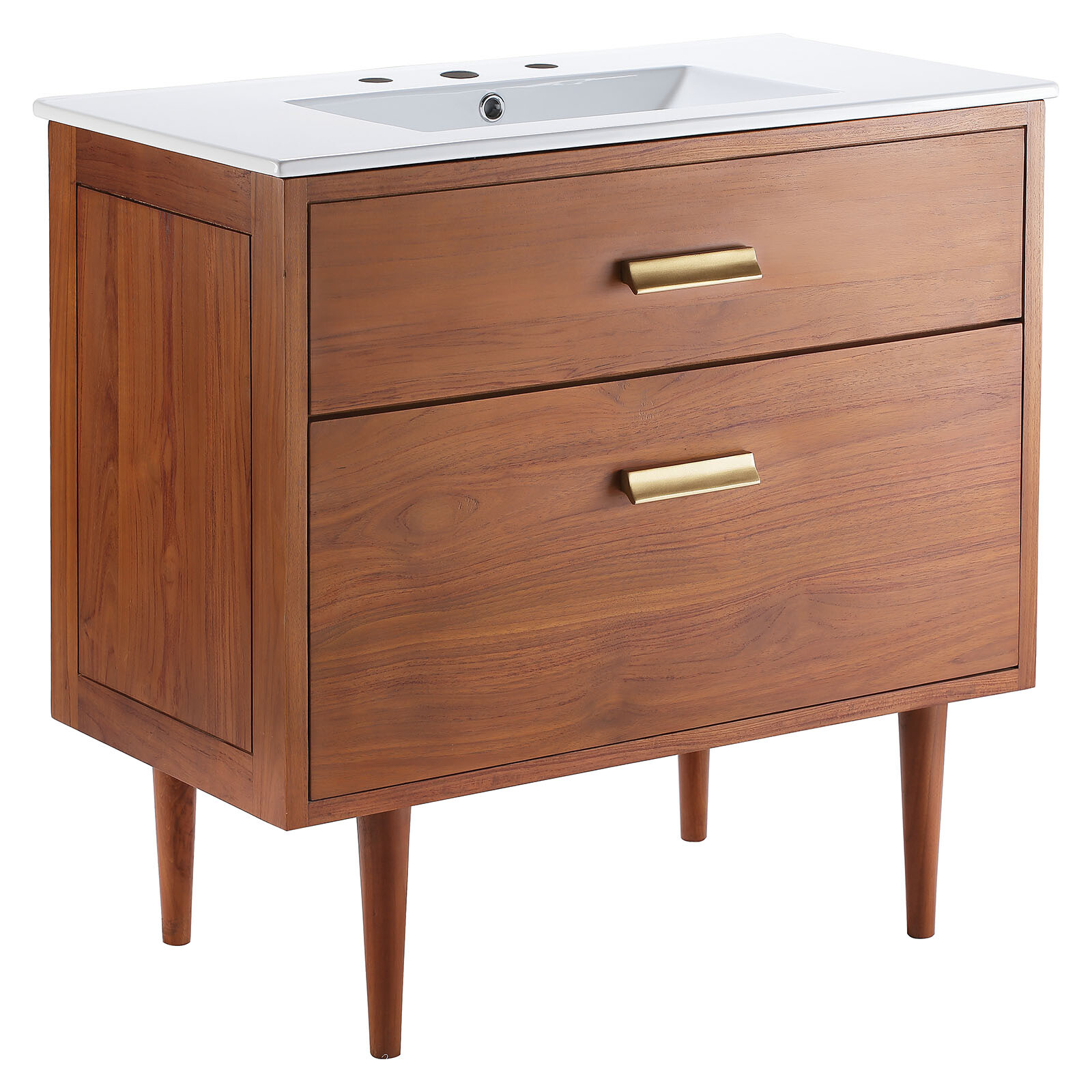 Modway Cassia 36″ Teak Wood Bathroom Vanity in Natural White