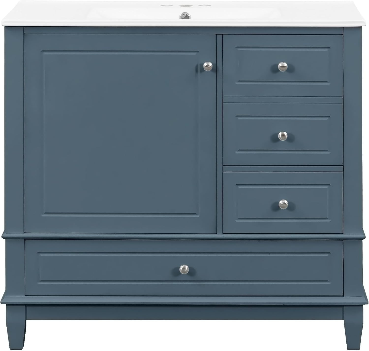 36″ Blue Gray Bathroom Vanity with Sink, Soft Close Doors & Storage Drawers