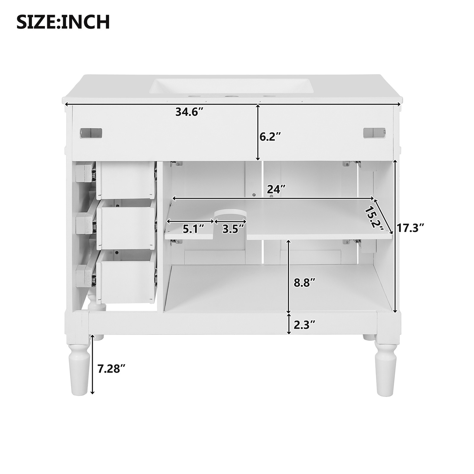 36″ Bathroom Vanity w/Two Soft Close Doors & 3 Drawers Bathroom Storage Cabinet