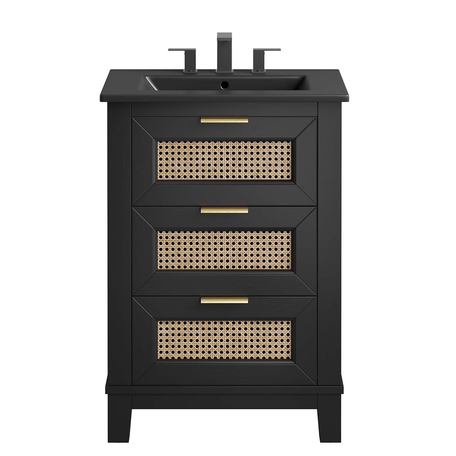 Modway Dixie 24” Solid Wood Bathroom Vanity Cabinet in Black Black