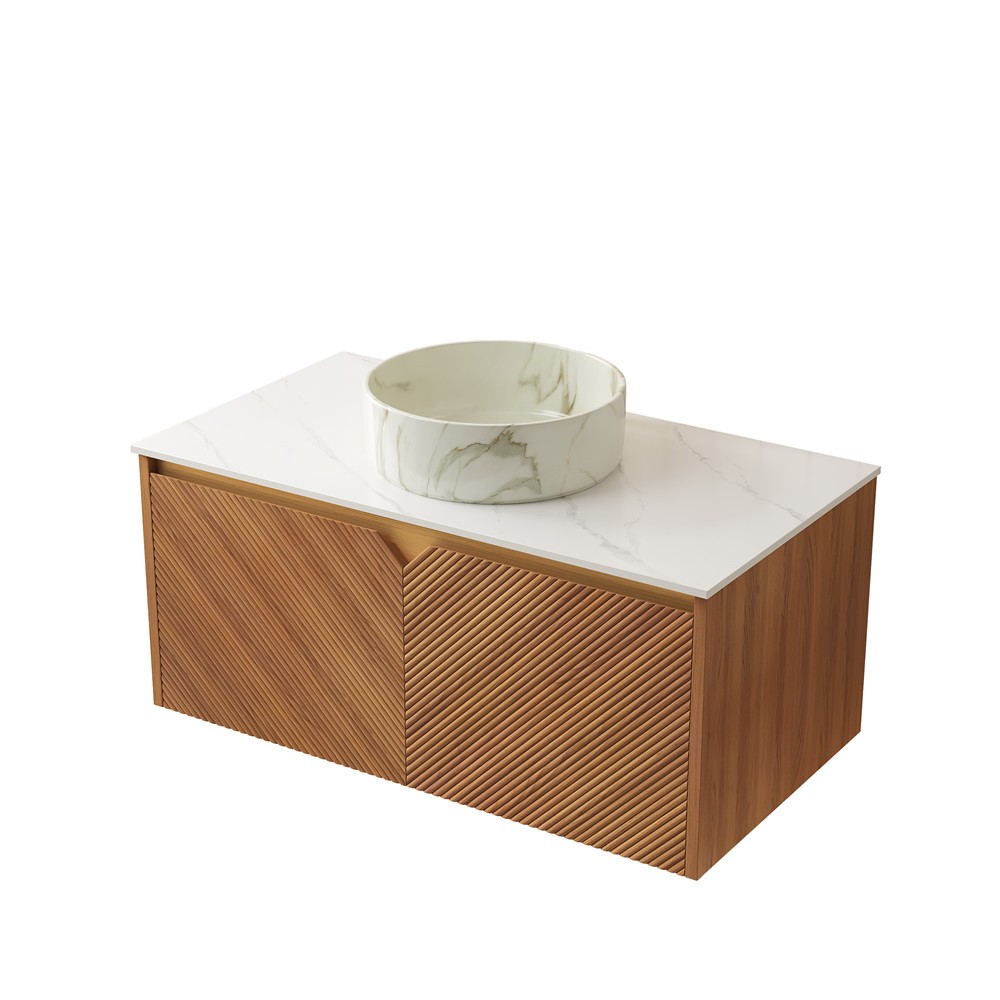 36″ Wall Mounted Bathroom Vanity w/Sink, Floating Bath Vanity Cabinet, 2 Doors