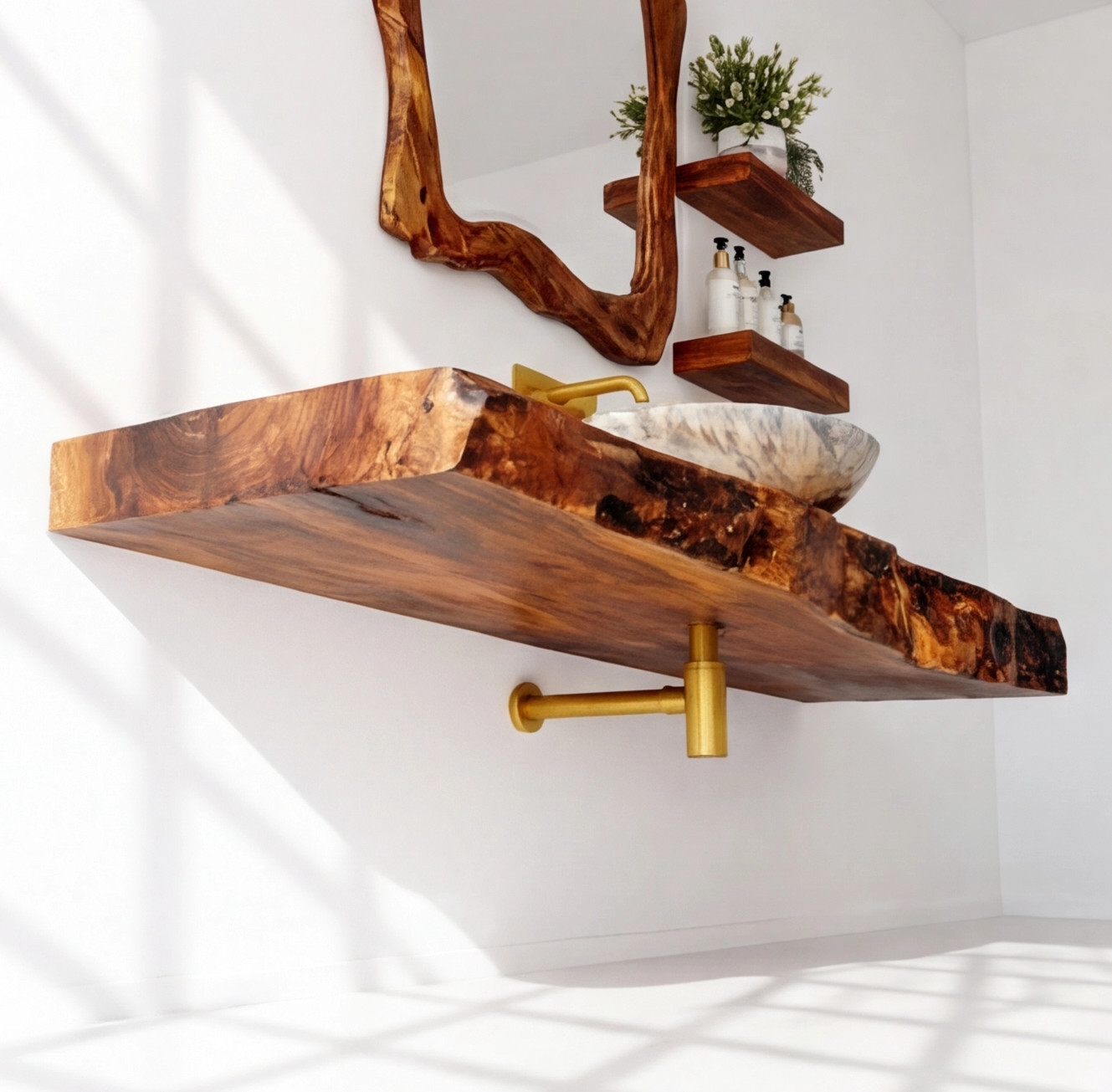 Bathroom Vanity Modern Rustic Solid Wood Live Edge Sink Counter Bathroom