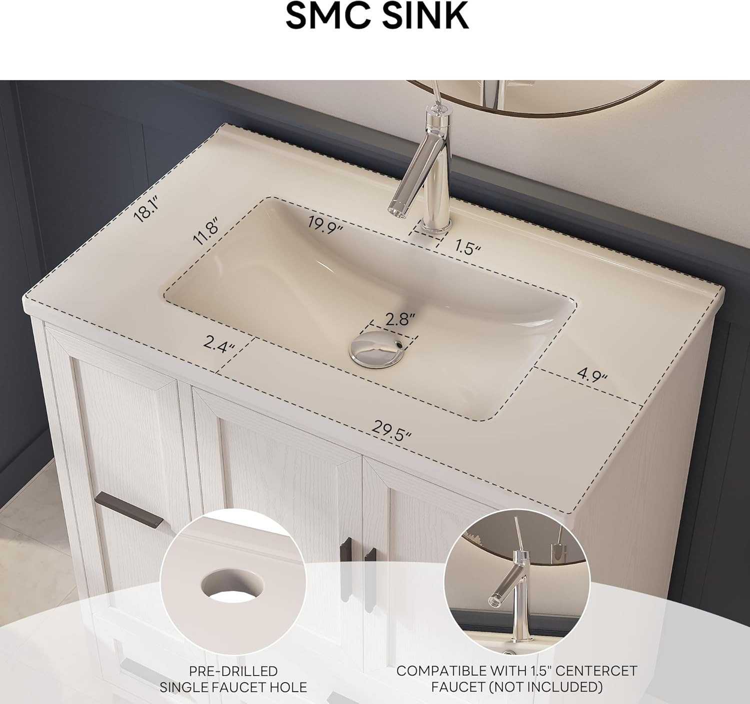 Modern 29.5″ Bathroom Vanity with Sink, Hair Tool Drawer & Quick Assembly