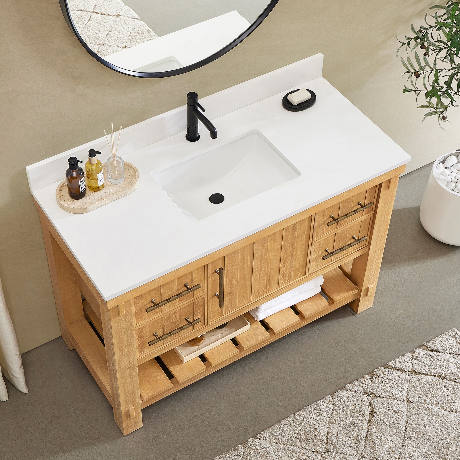 Paris 48″ Single Bath Vanity in Acacia Classic Grey with White Quartz Stone Top
