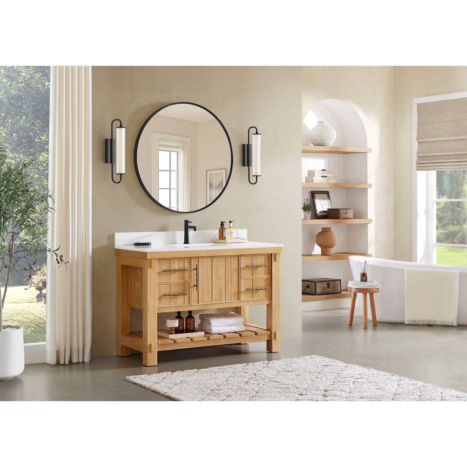Paris 48″ Single Bath Vanity in Acacia Classic Grey with White Quartz Stone Top