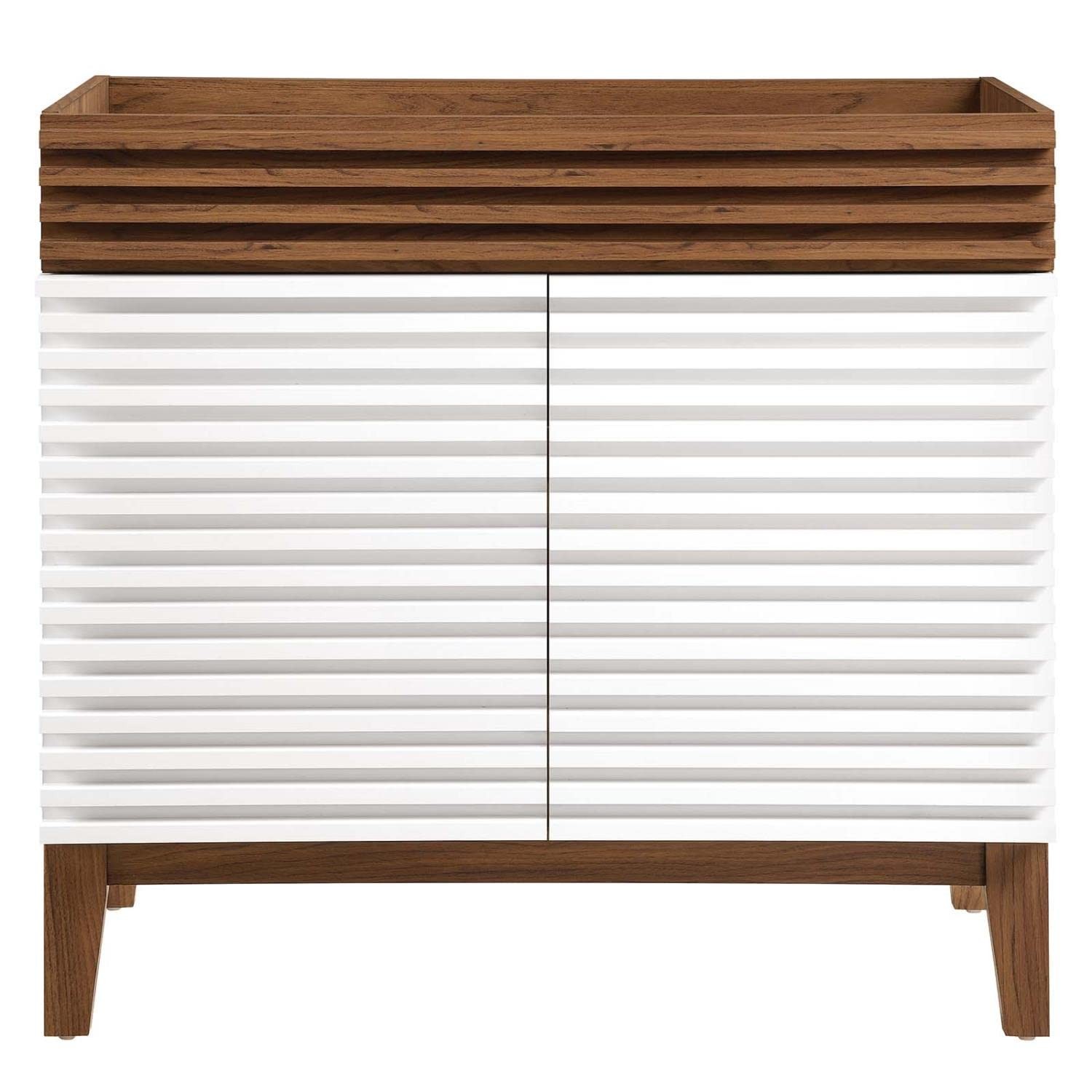 Modway Render 35″ MDF and Particleboard Bathroom Vanity Cabinet in White/Walnut