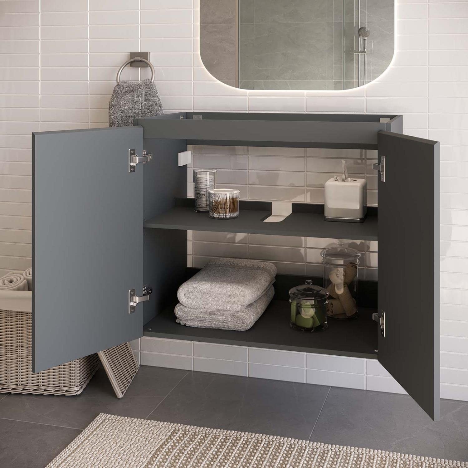 Modway Vitality 29.5″ Plastic and Wood Wall-Mount Bathroom Vanity in Gray