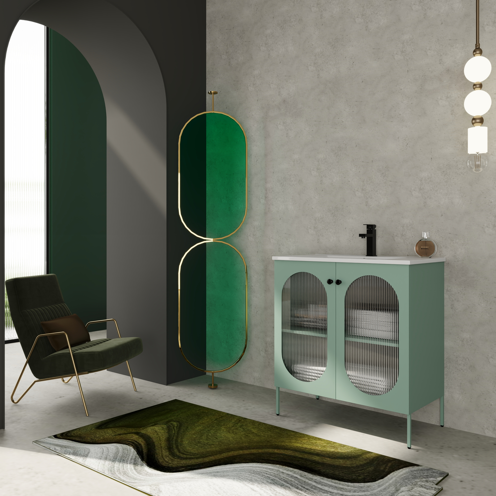 Modern 30″ Metal Freestanding Bathroom Vanity W/ Single Ceramic Sink Basin Green