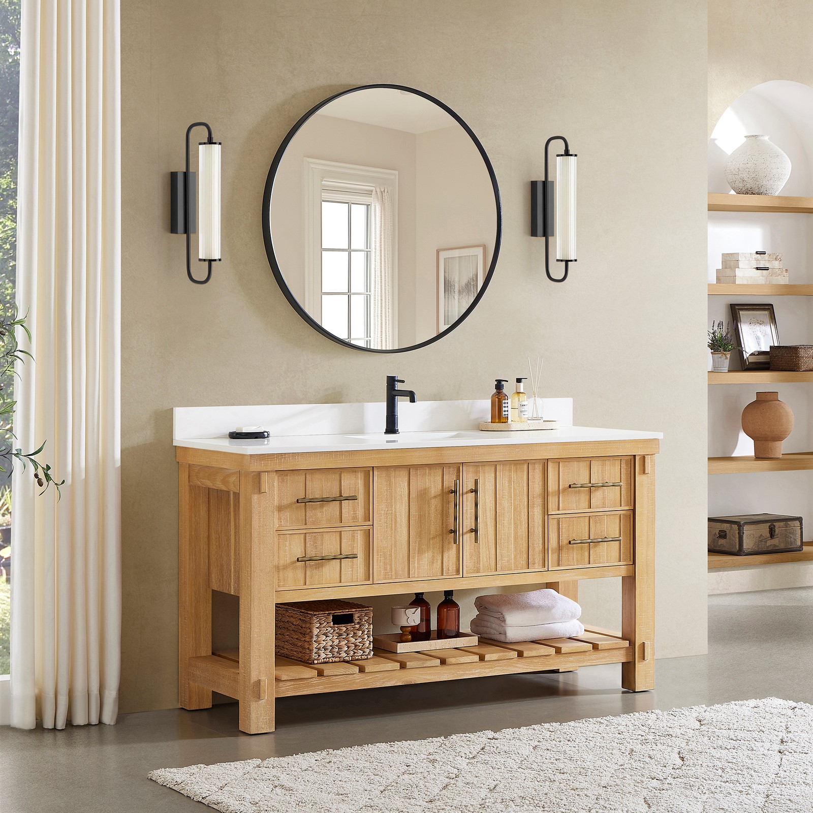 Paris 60″ Single Bath Vanity in Acacia Classic Grey with White Quartz Stone Top