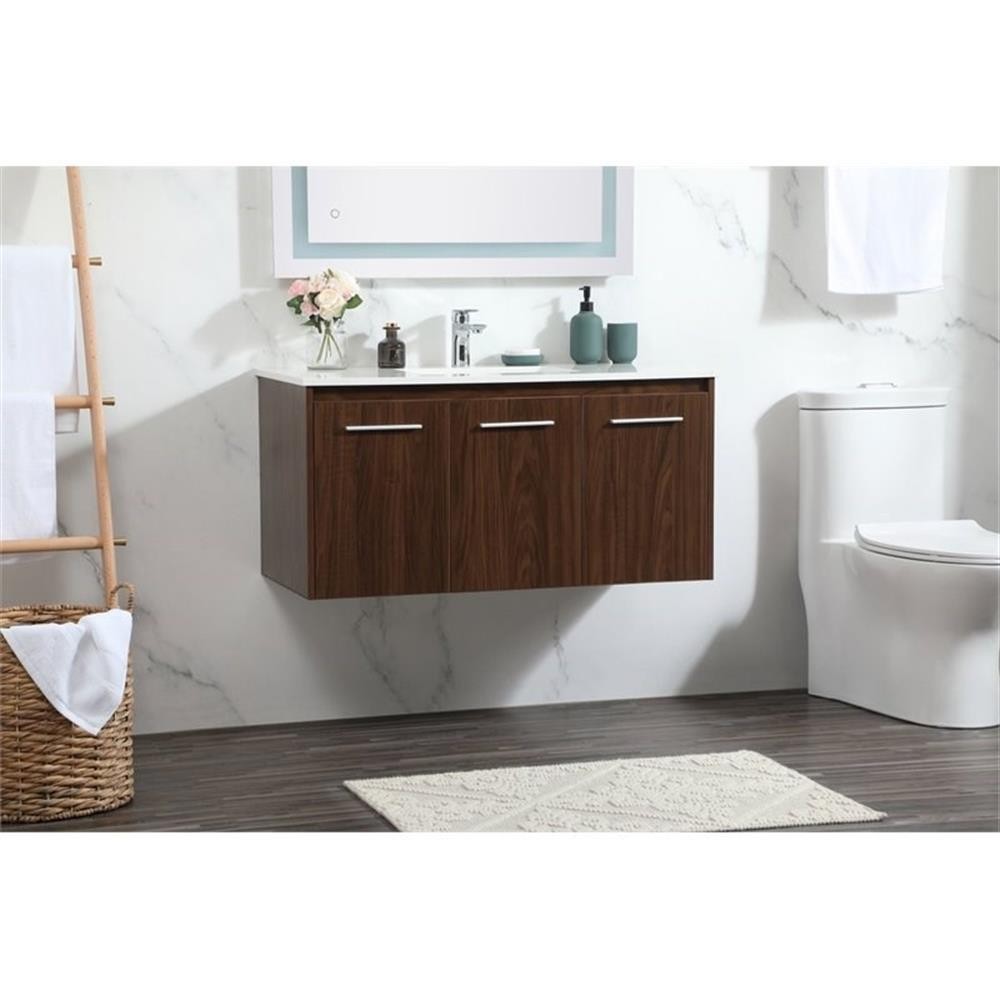 Elegant Decor Penn 40″ Aluminum Alloy MDF Single Bathroom Vanity in Walnut