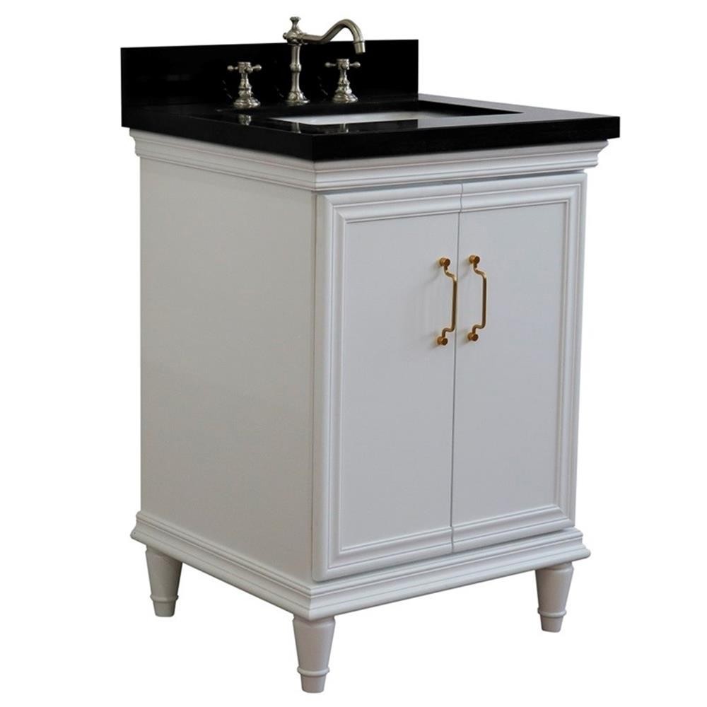 25 in. Single Wooden Vanity White with Black Galaxy Rectangle Sink