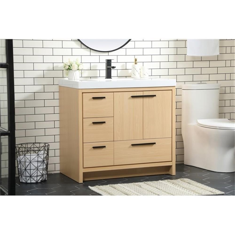 Elegant Decor Wyatt 36″ Aluminum Alloy and MDF Single Bathroom Vanity in Maple