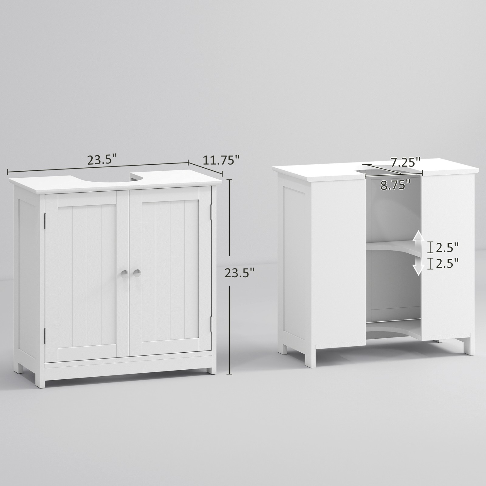 Short Pedestal Sink Washroom Storage Furniture w/Double Doors and Moveable Shelf