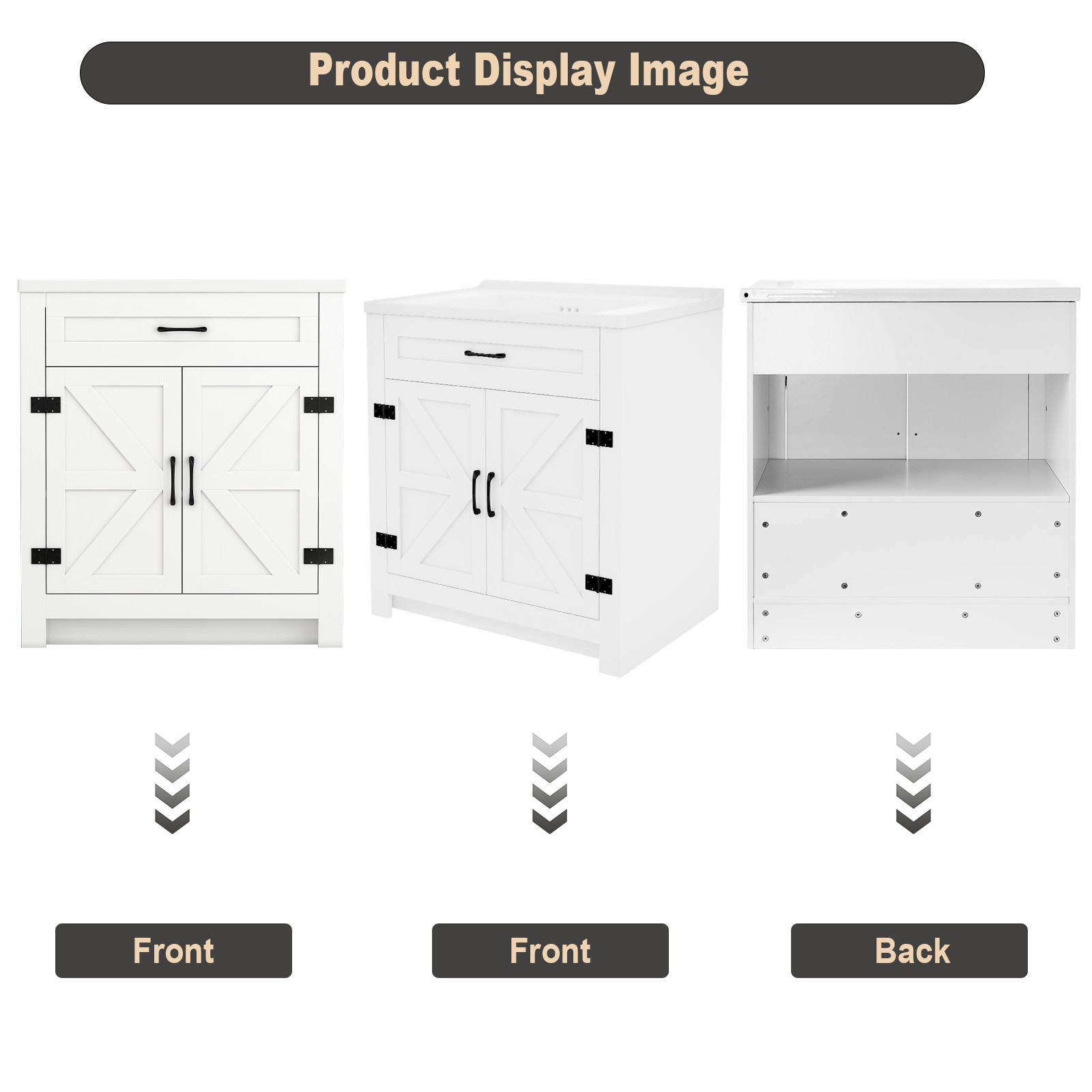31in White Bathroom Vanity with Ceramic Sink,Divider Drawer & 2 Soft-close Doors