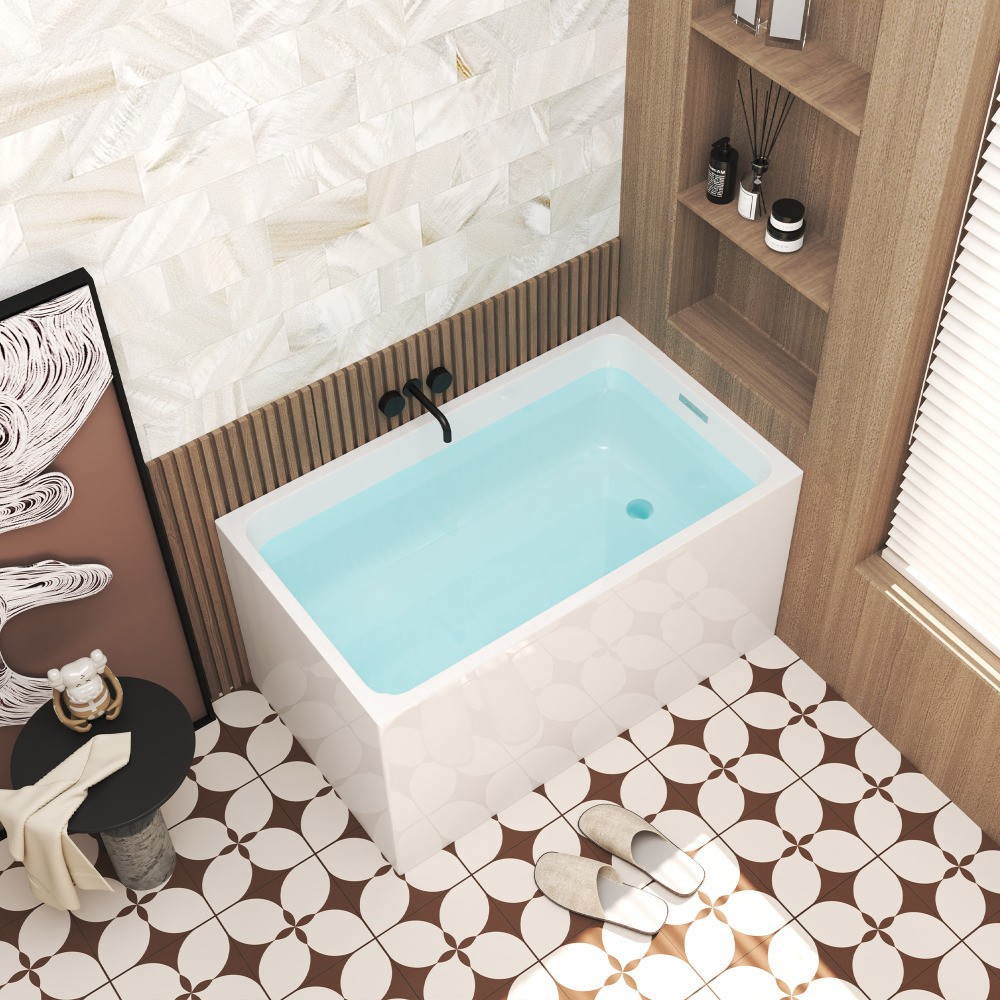 47″ Acrylic Freestanding Soaking Bathtub Gloss White Rectangular Modern