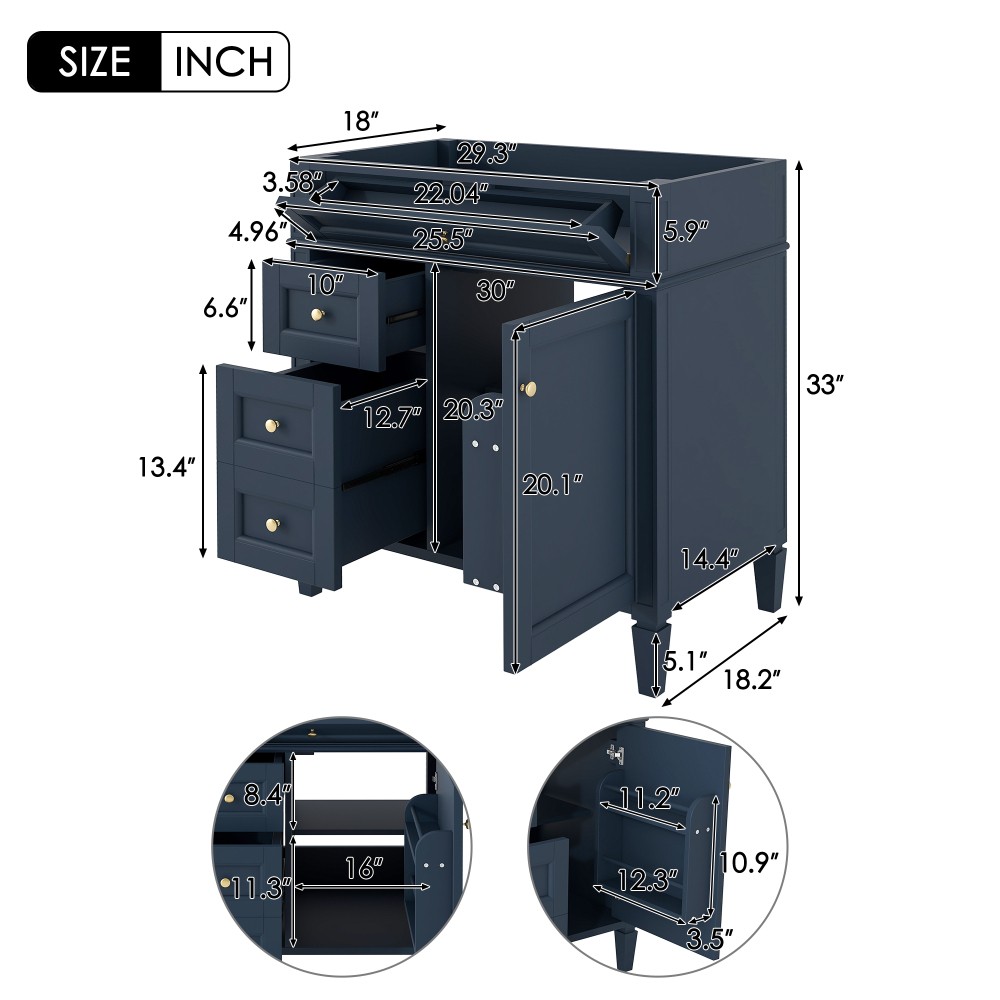 Vanity with no sink Two drawers One pull-out drawer