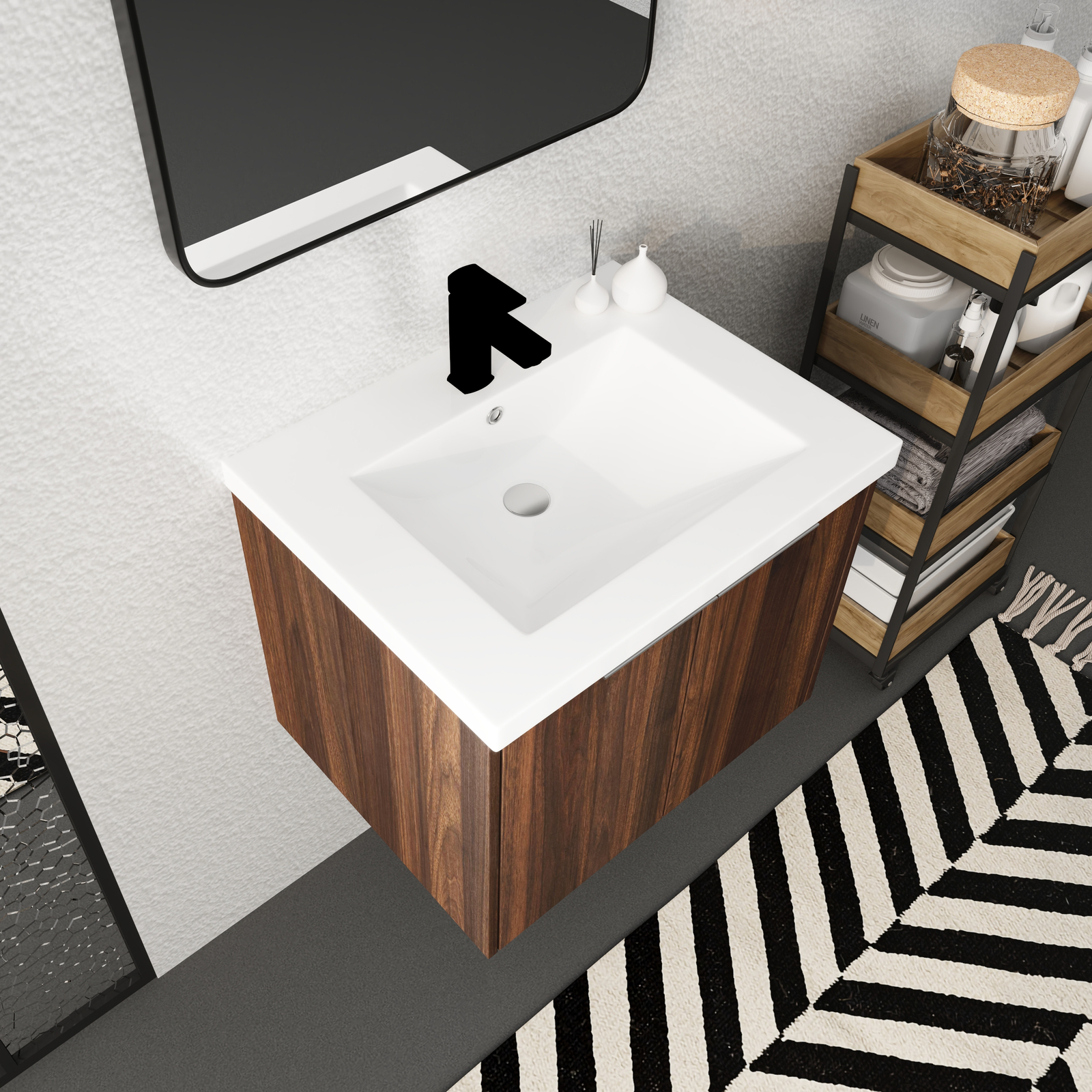 Bathroom Vanity with Sink Wall Mounted Wood Vanity and Resin Sink with 2 Doors