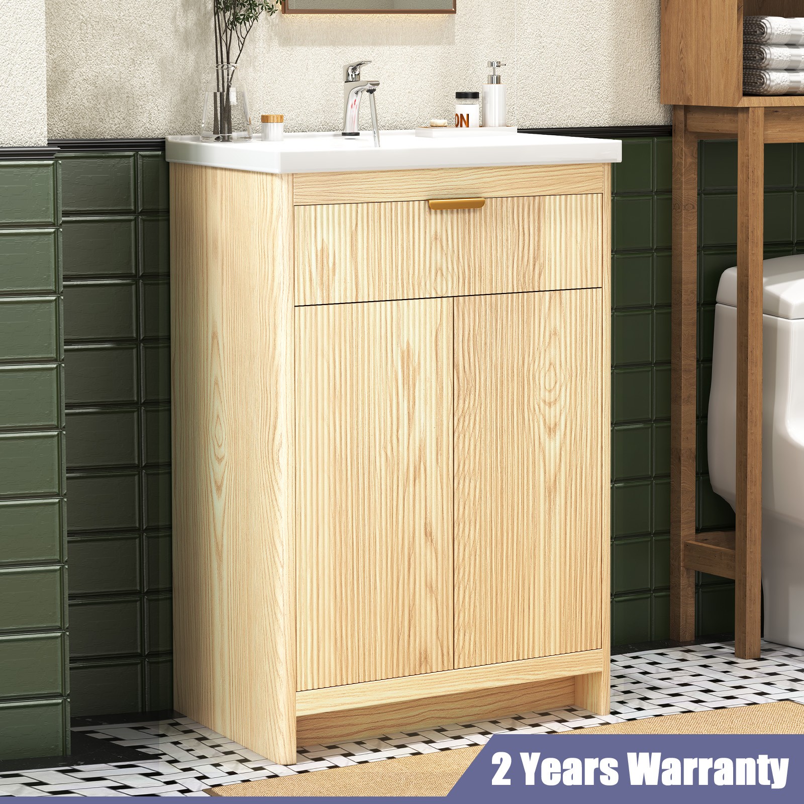 Bathroom Vanity Ceramic Sink Cabinet Freestanding Wooden Storage Cabinet
