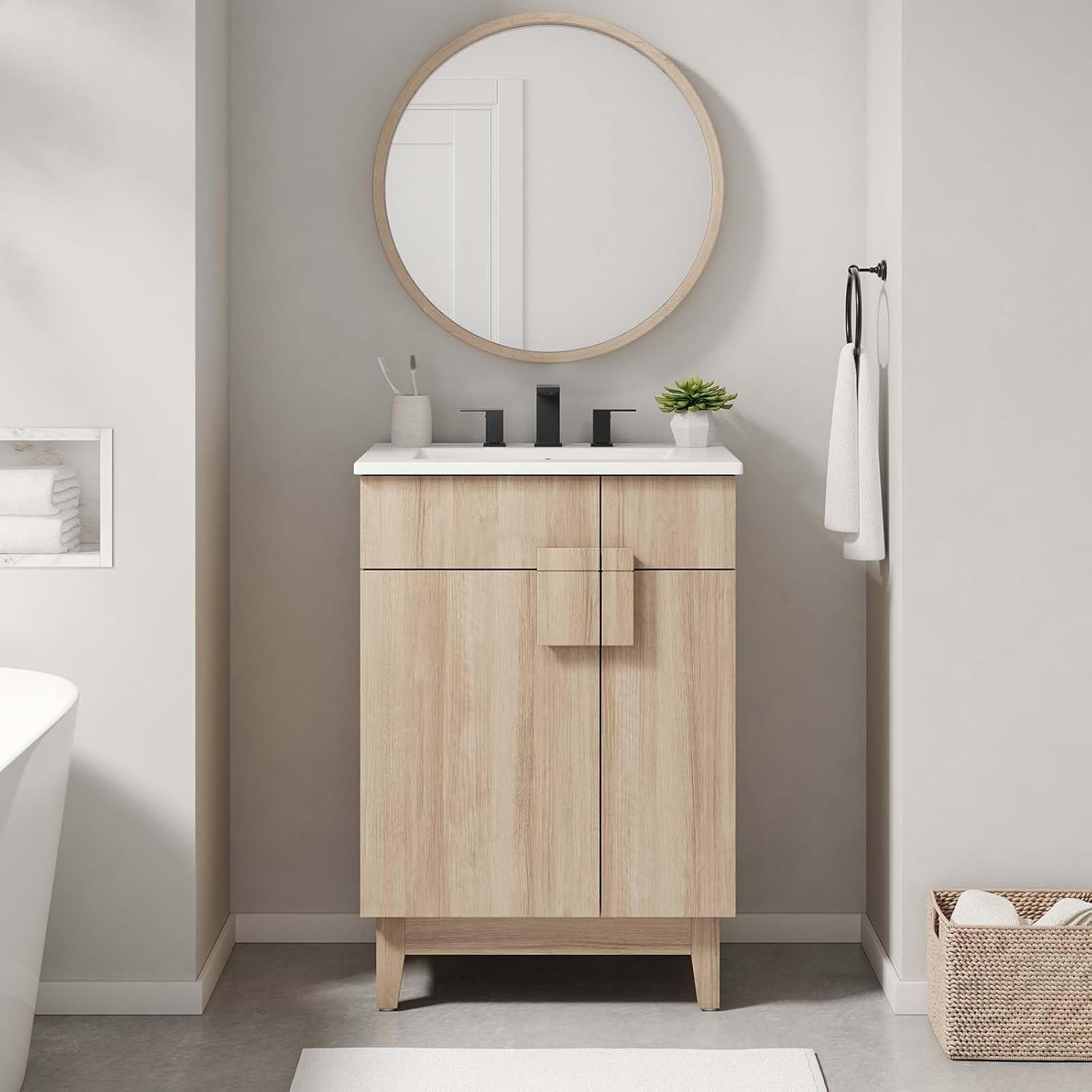 Miles 24” Oak Bathroom Vanity Cabinet – Sink Basin Not Included