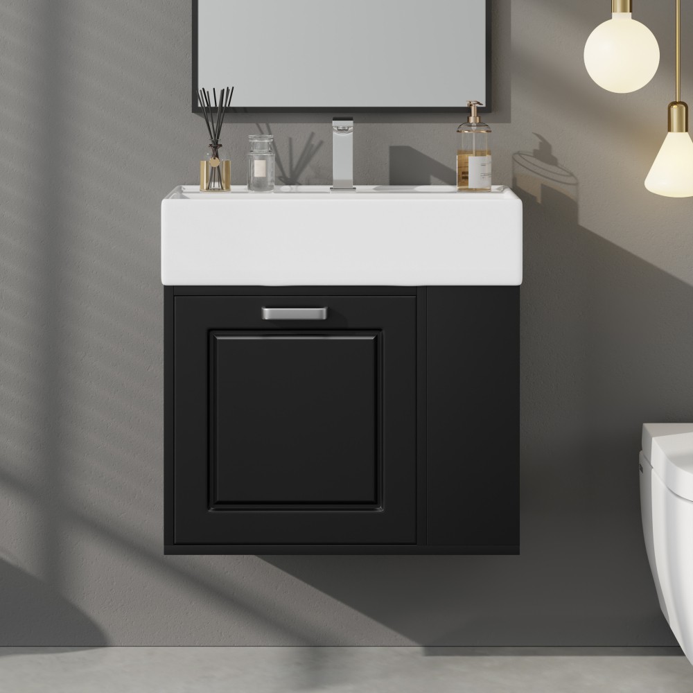 Wall-Mounted Bathroom Vanity with Sink Adjustable Shelves Soft-Close Mechanism